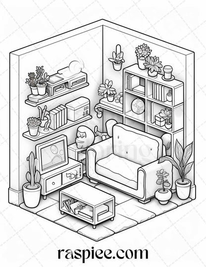 40 Pocket Room Coloring Pages Printable for Adults Kids, PDF File Instant Download