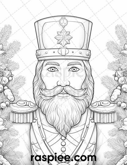 40 Christmas Nutcrackers Grayscale Coloring Pages for Adults, Printable PDF File Instant Download