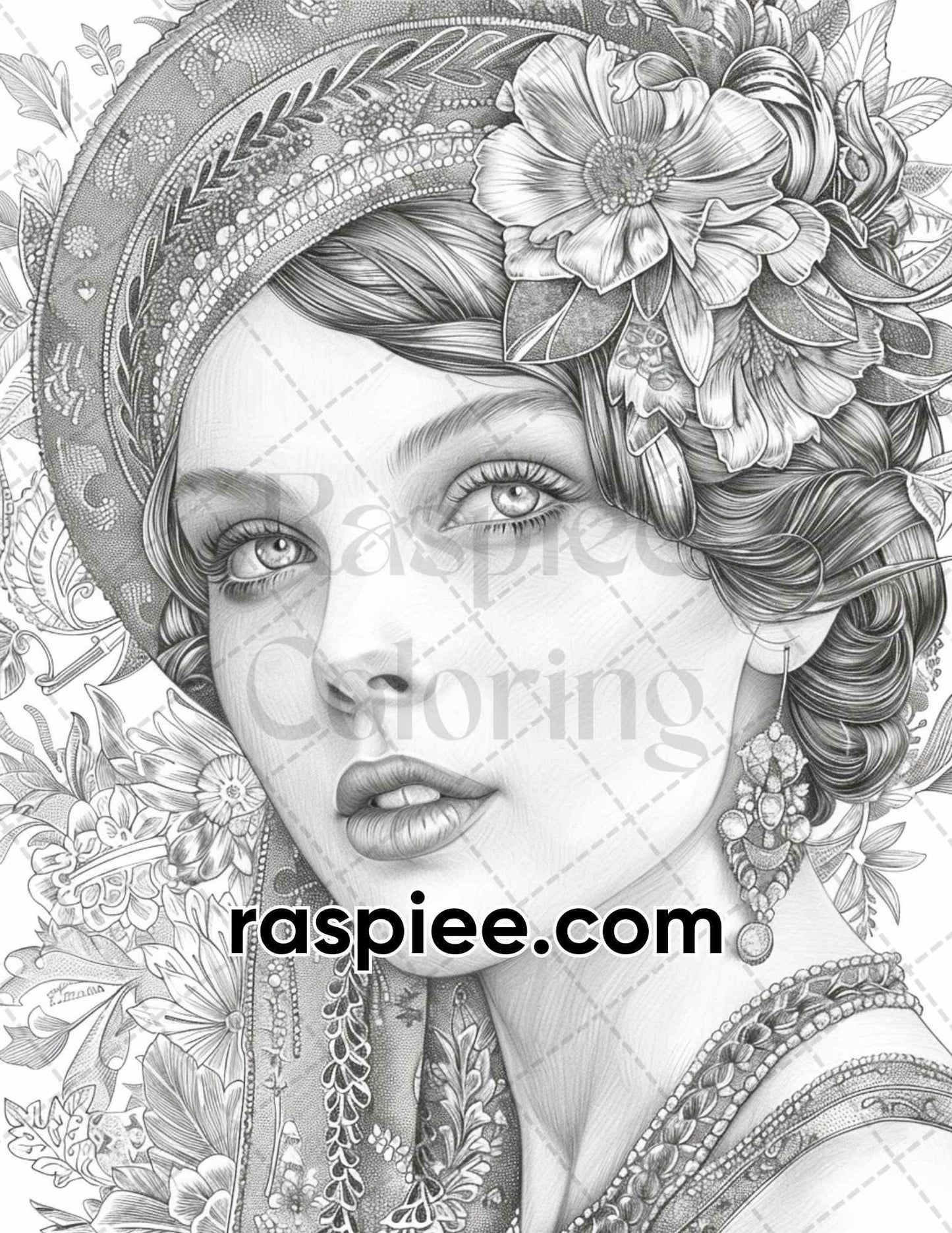 70 Gatsby Glamour Grayscale Adult Coloring Pages, Printable PDF Instant Download