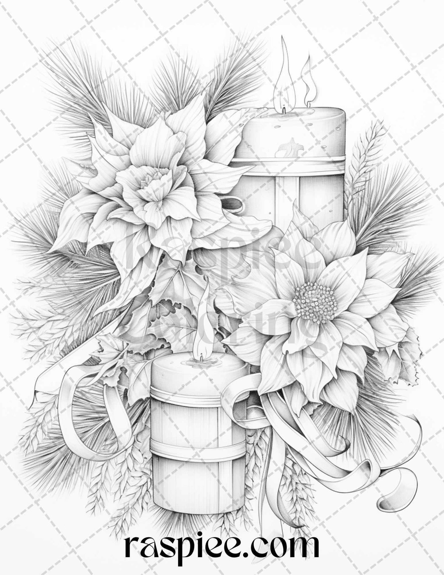 45 Christmas Flowers Grayscale Coloring Pages Printable for Adults, PDF File Instant Download