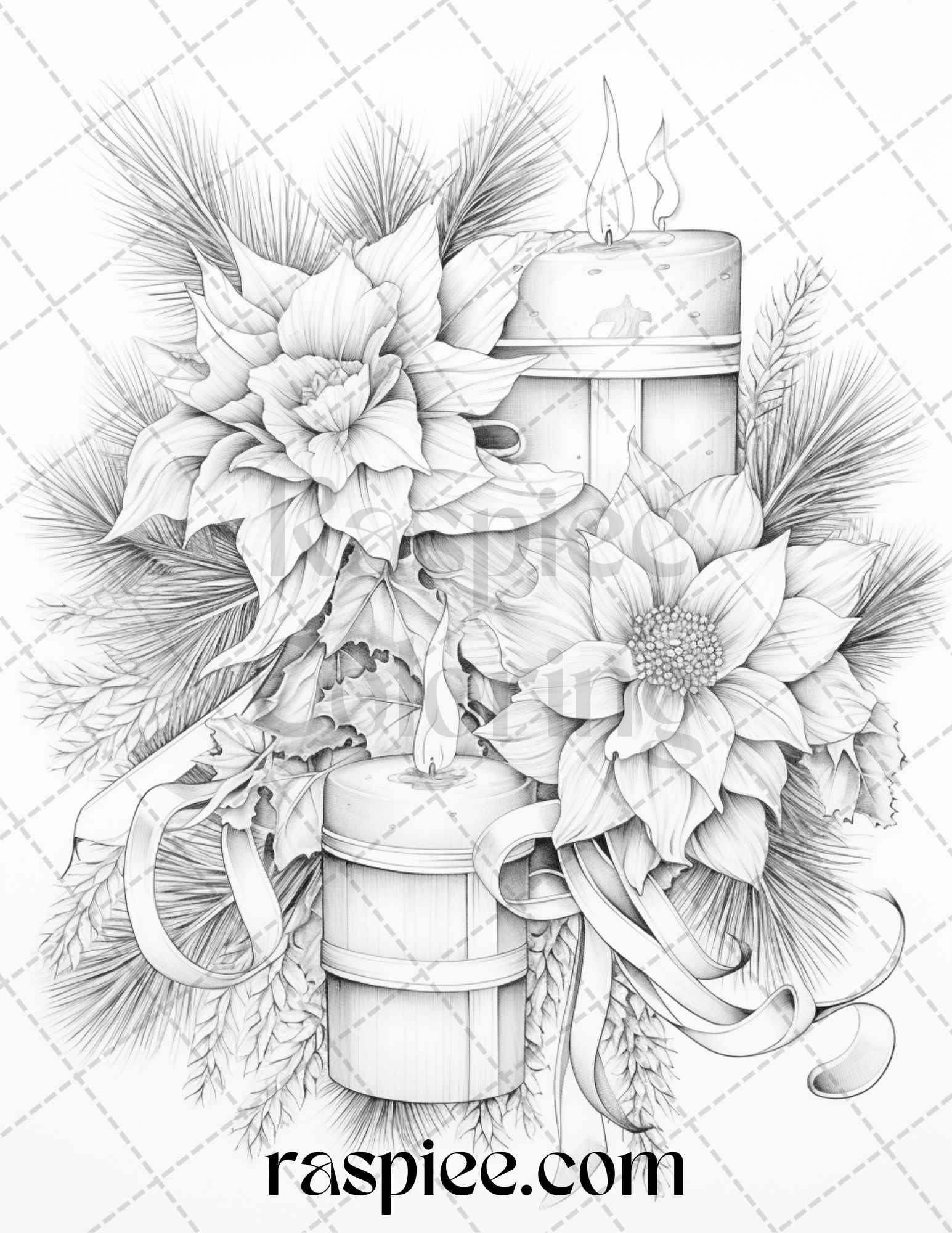 45 Christmas Flowers Grayscale Coloring Pages Printable for Adults, PDF File Instant Download