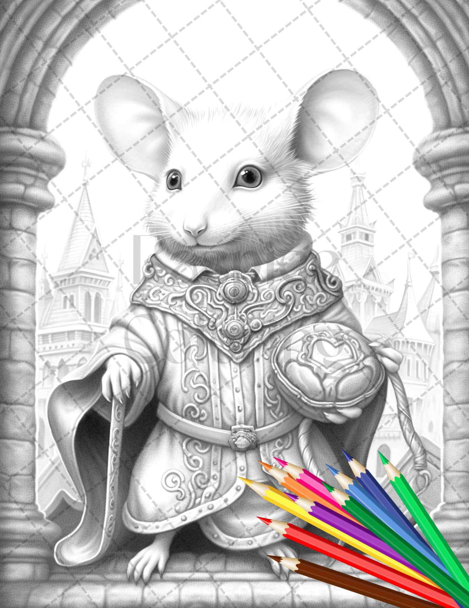 40 Little Mouse Prince Grayscale Coloring Pages Printable for Adults, PDF File Instant Download