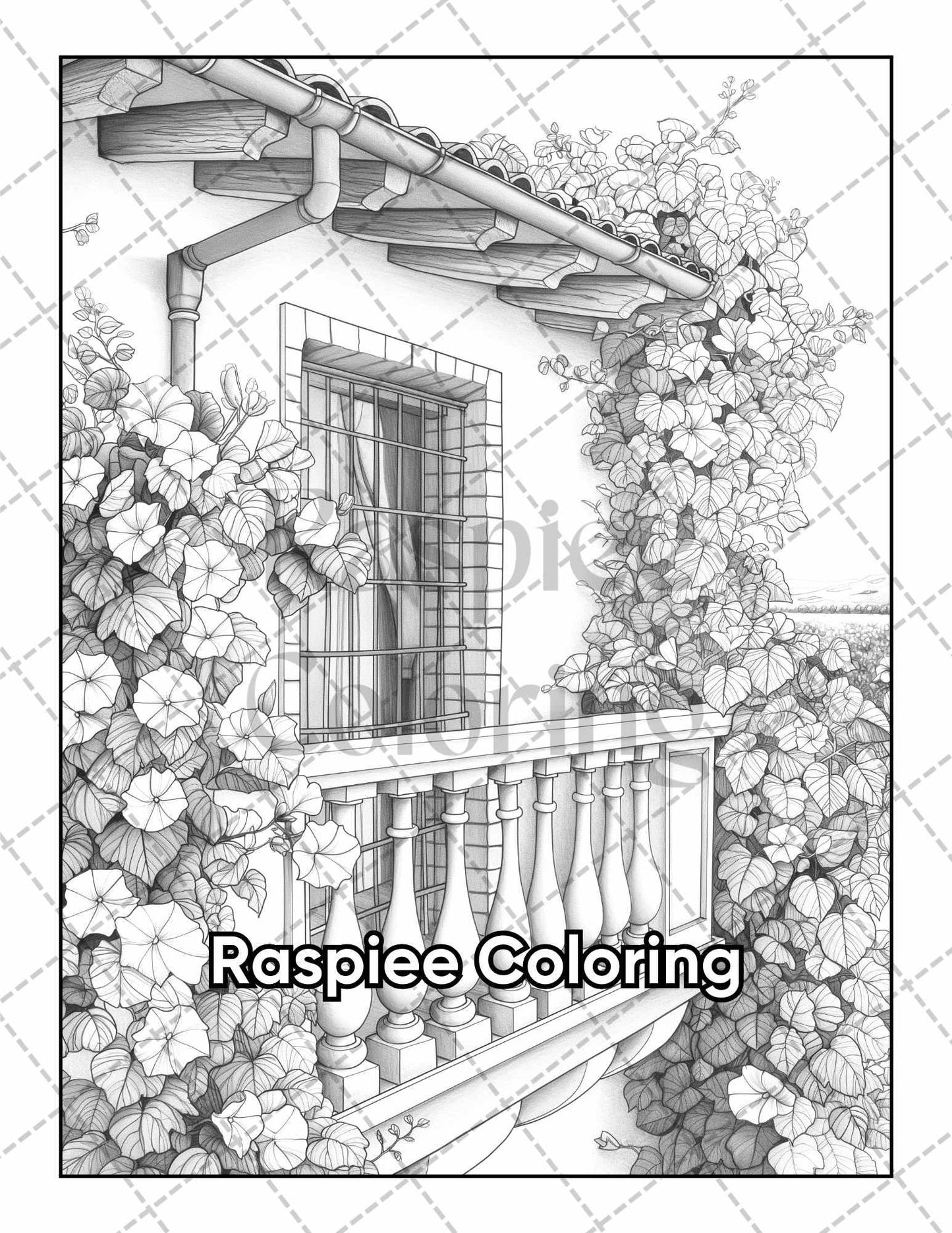 50 Balcony Garden Adult Coloring Pages Printable PDF Instant Download