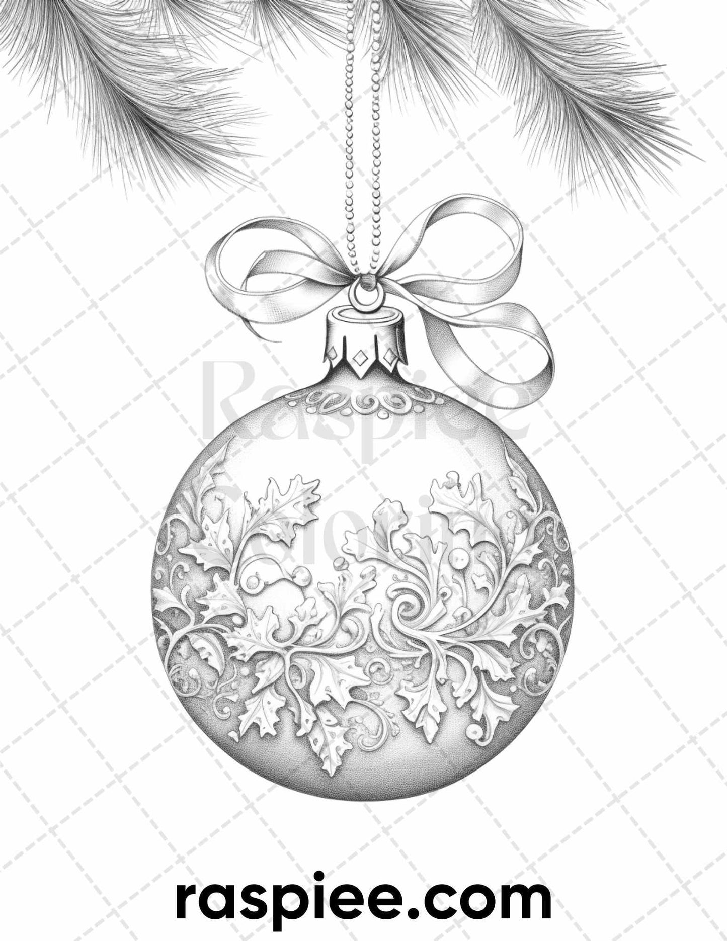 40 Christmas Balls Grayscale Coloring Pages Printable for Adults, PDF File Instant Download