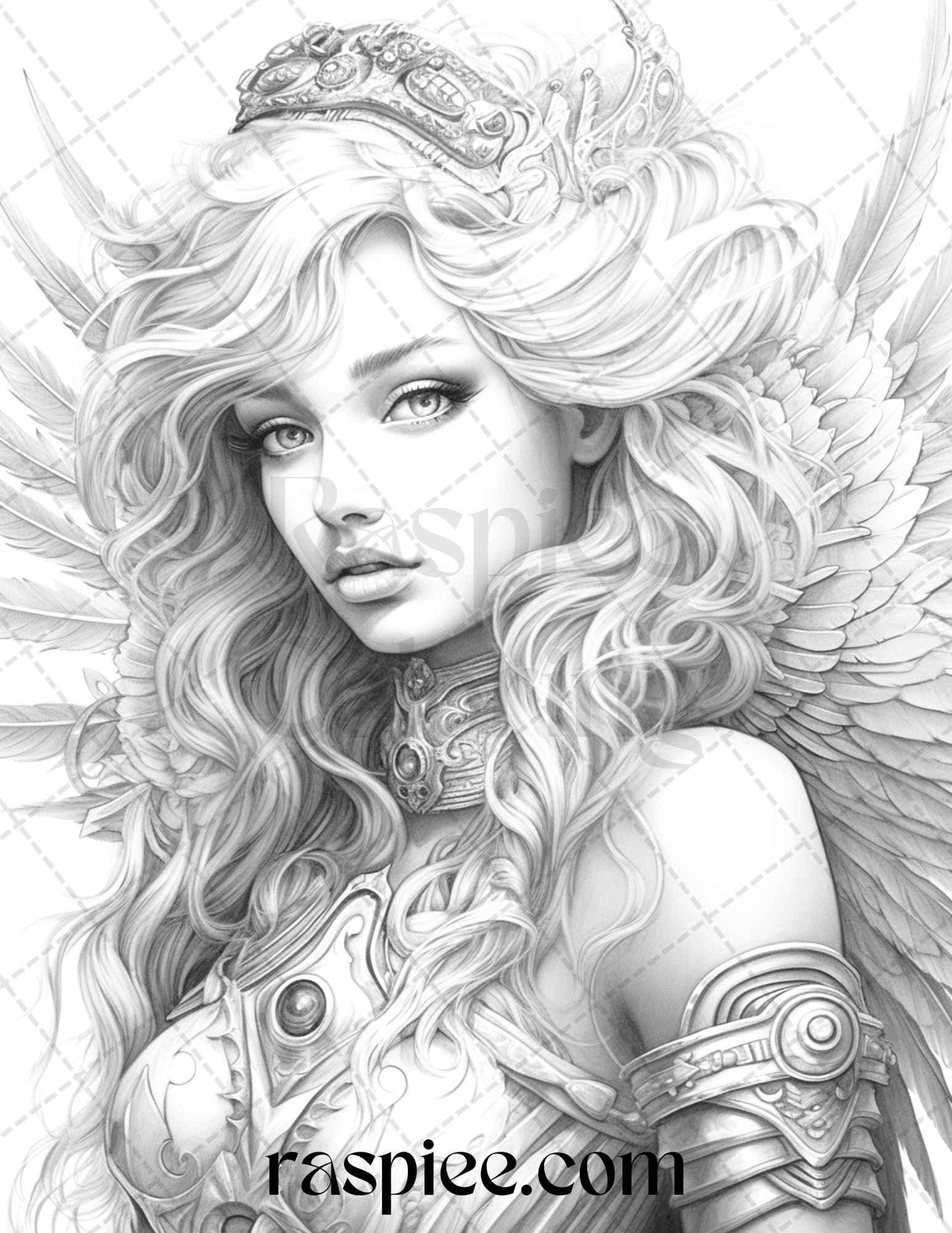 42 Enchanting Angels Grayscale Coloring Pages Printable for Adults, PDF File Instant Download