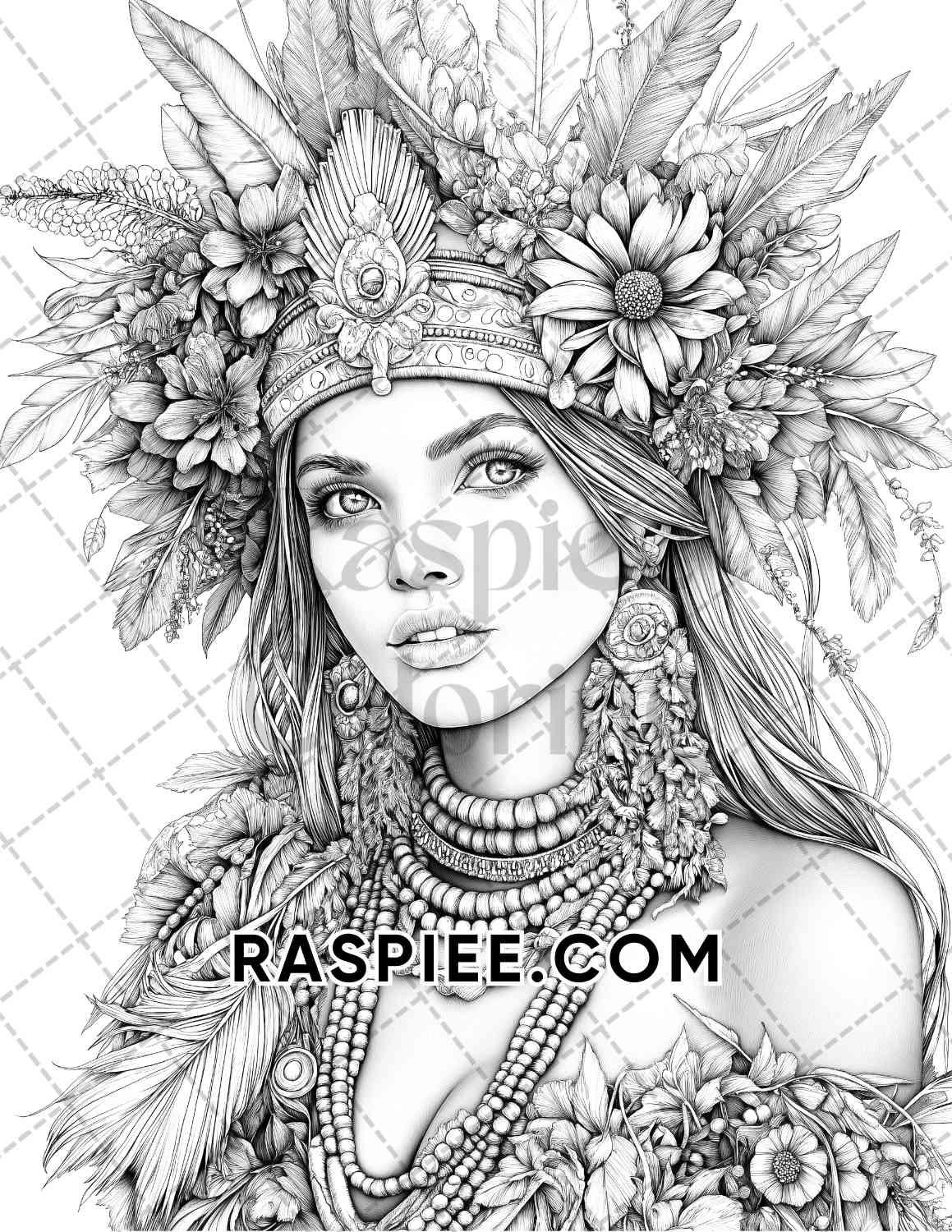 Autumn Beauties Portrait Adult Coloring Pages Printable PDF Instant Download