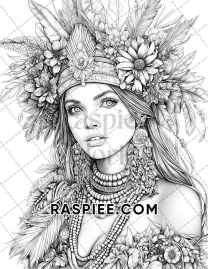 Autumn Beauties Portrait Adult Coloring Pages Printable PDF Instant Download