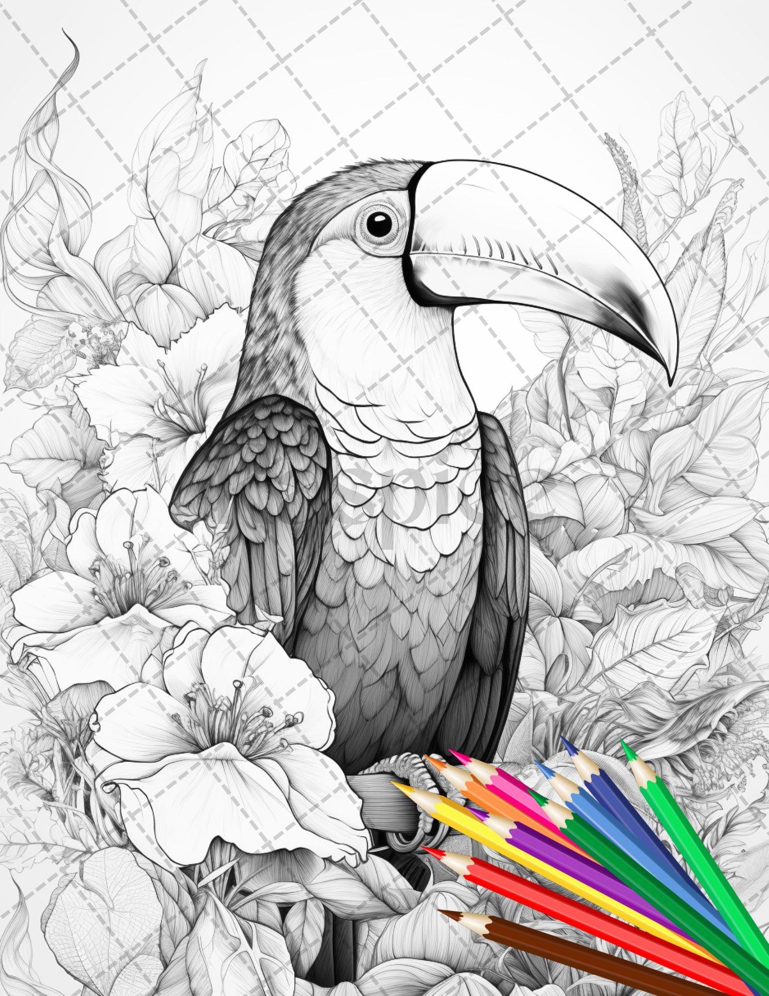 30 Animal Floral Printable Coloring Pages for Adults, Grayscale Coloring Book, Printable PDF File Download