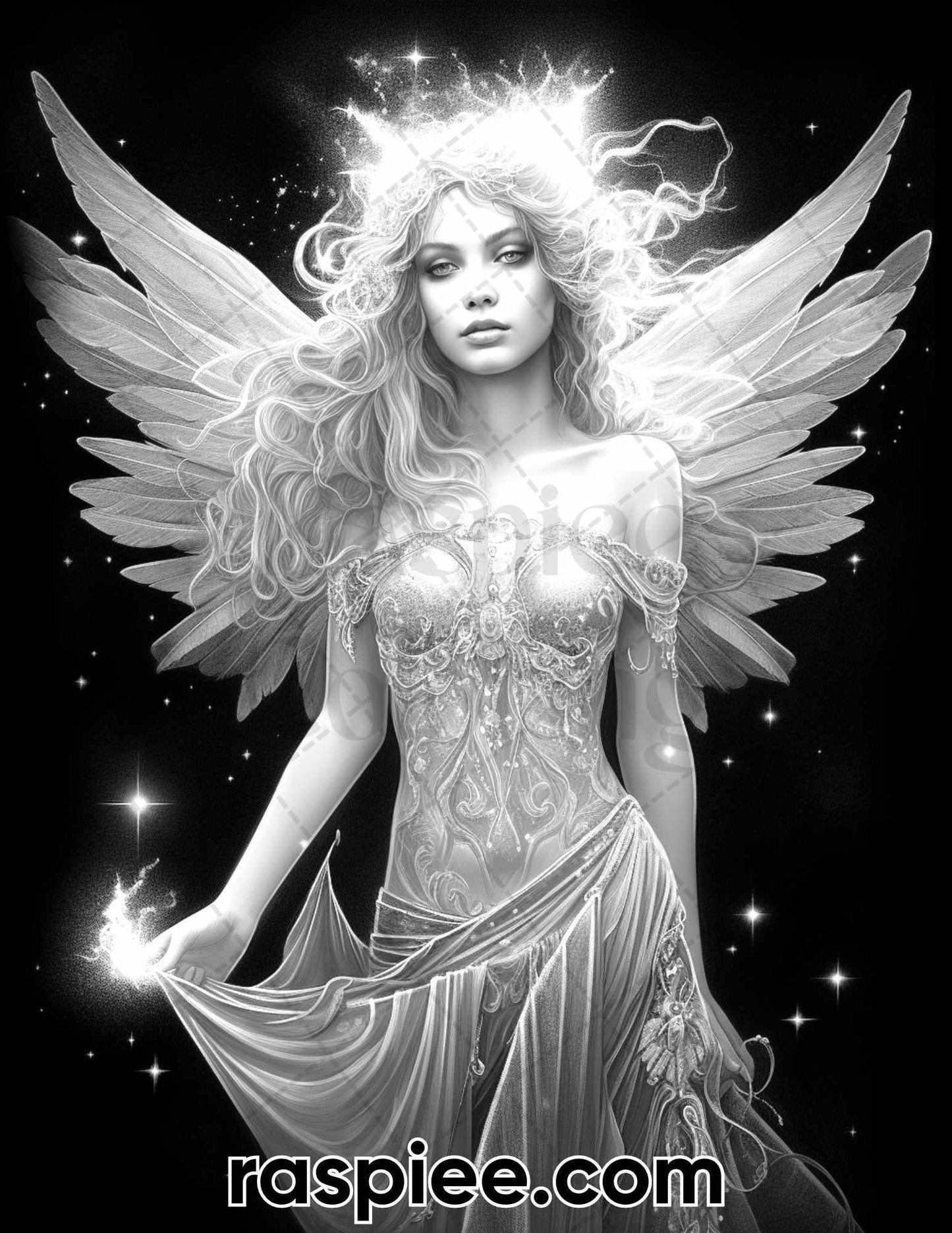 50 Starlight Fairy Grayscale Coloring Pages for Adults, Printable PDF File Instant Download