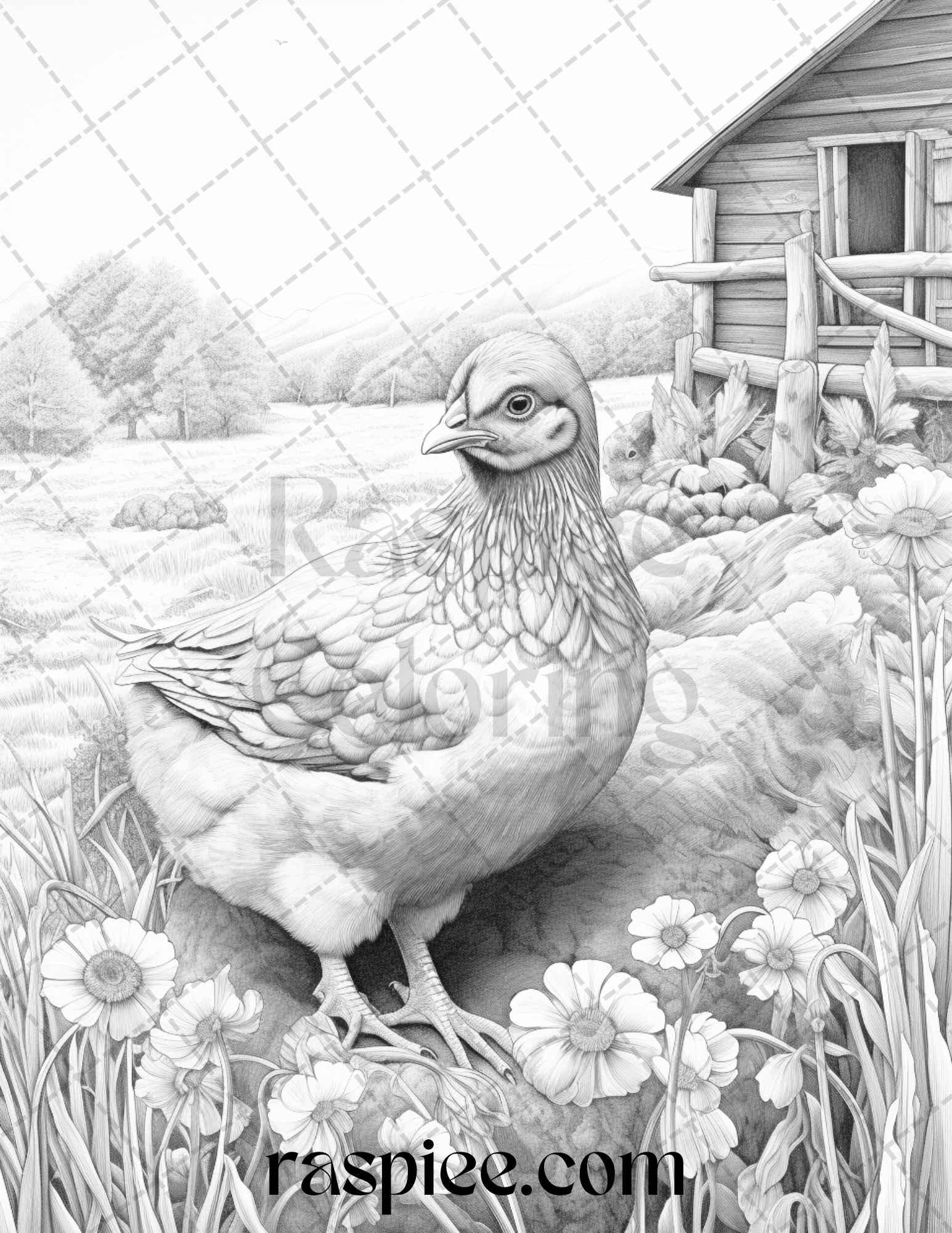 40 Farmstead Serenity Grayscale Coloring Pages Printable for Adults, PDF File Instant Download