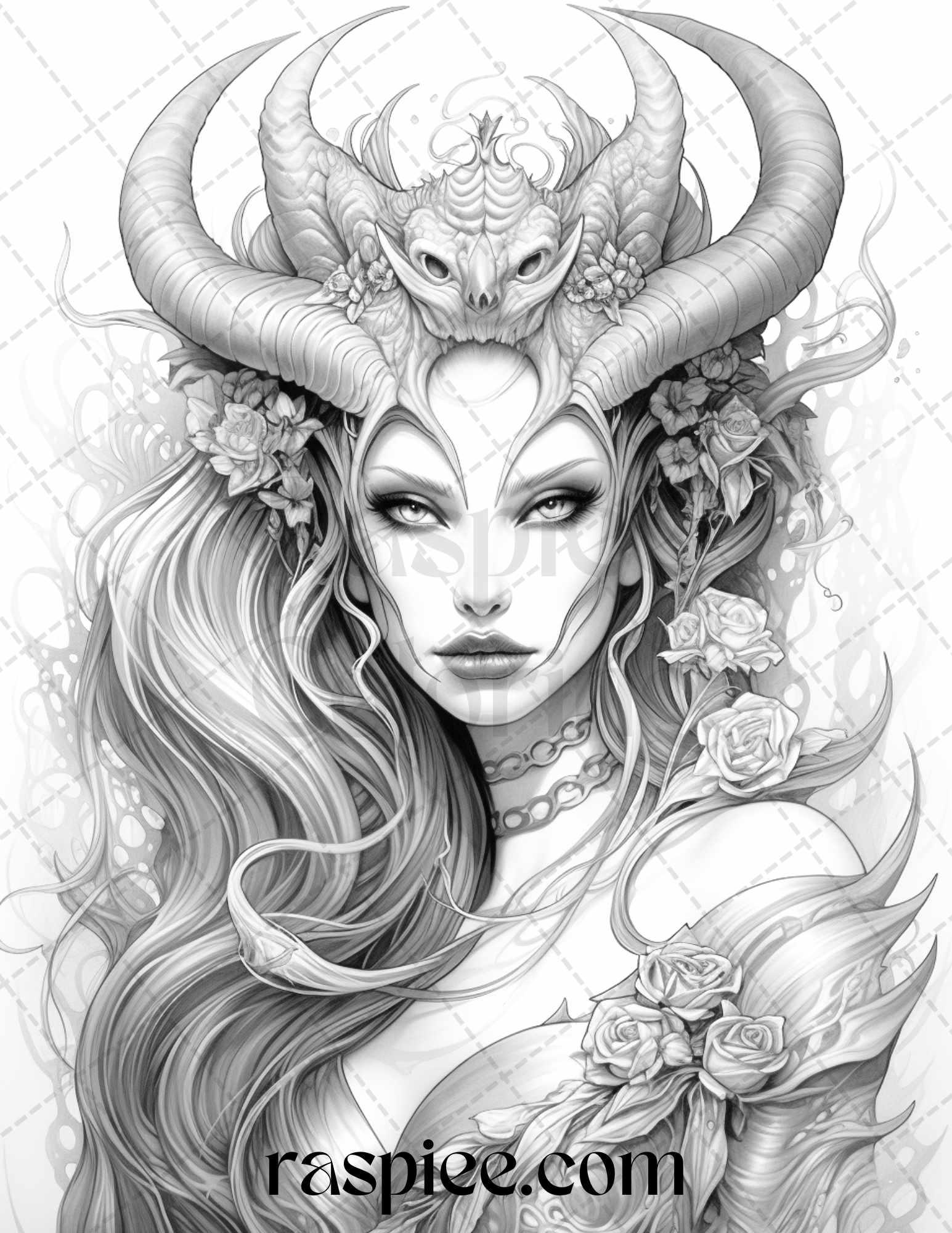 40 Dark Evil Fairy Grayscale Coloring Pages Printable for Adults, PDF File Instant Download