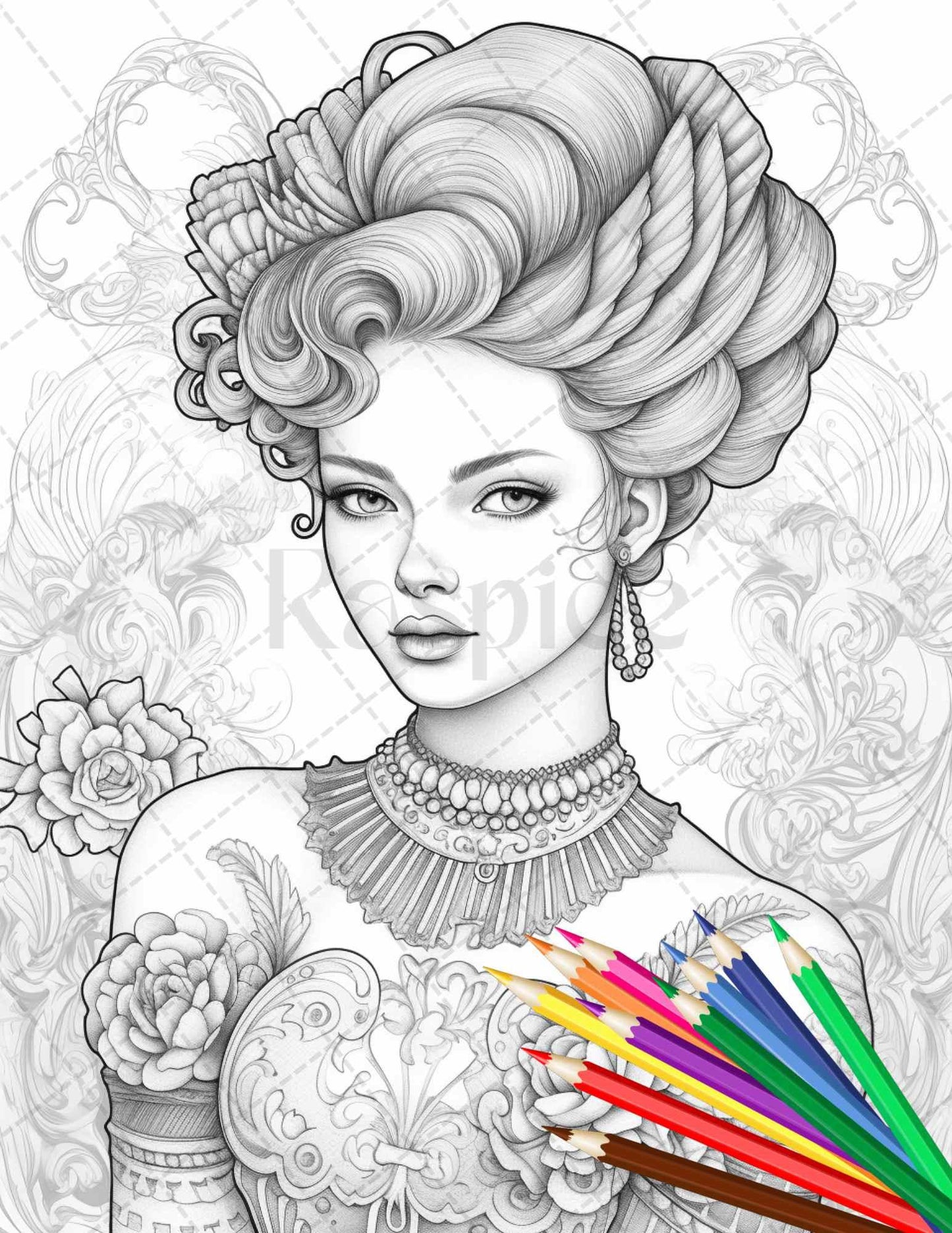 43 Beautiful Victorian Women Grayscale Coloring Pages Printable for Adults, PDF File Instant Download