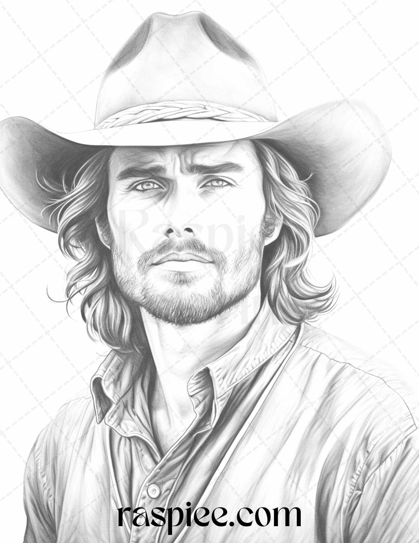 45 Wild West Cowboys Grayscale Coloring Pages Printable for Adults, PDF File Instant Download