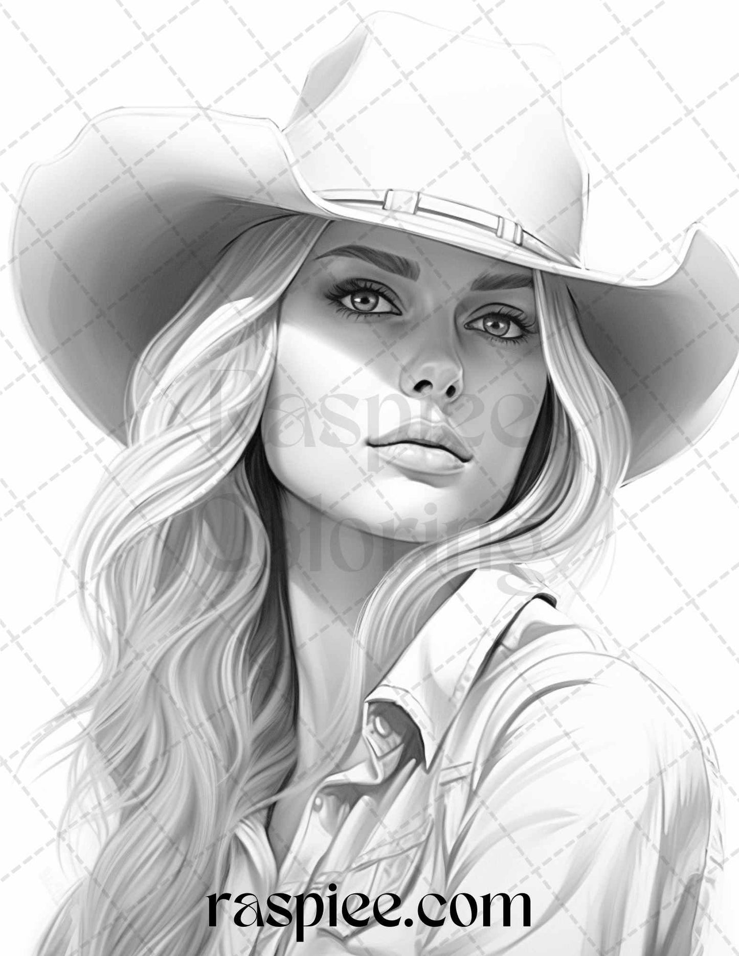 40 Beautiful Cowgirls Grayscale Coloring Pages Printable for Adults, PDF File Instant Download