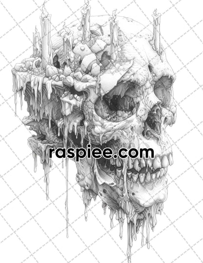 95 Skull Art Grayscale Adult Coloring Pages, Printable PDF Instant Download