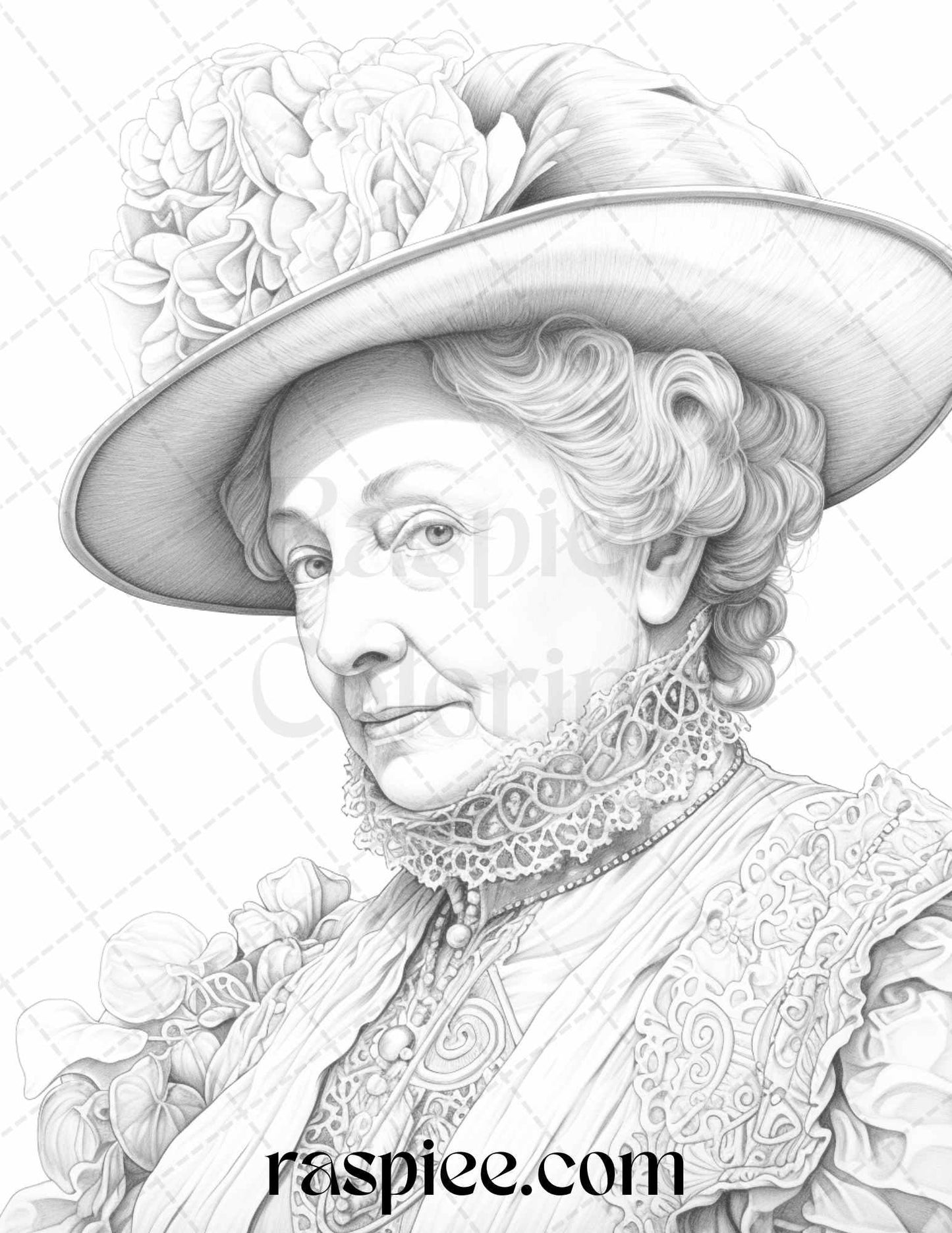 50 Victorian Grandma Grayscale Coloring Pages Printable for Adults, PDF File Instant Download