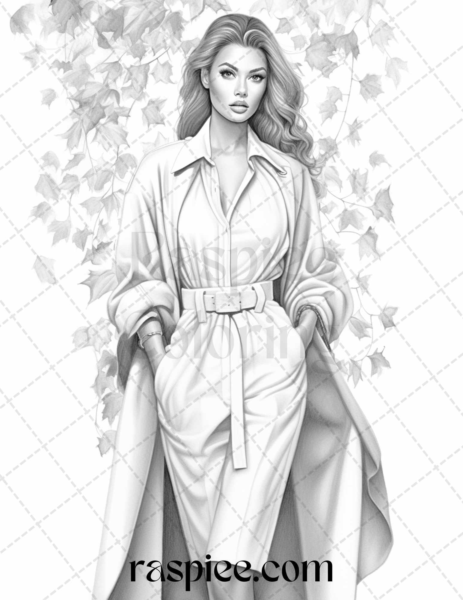 40 Fall Fashion Grayscale Coloring Pages for Adults, Printable PDF File Instant Download