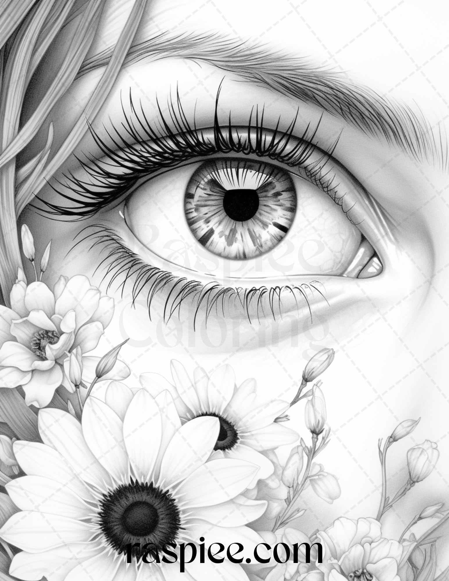 40 Charming Eyes Grayscale Coloring Pages Printable for Adults, PDF File Instant Download