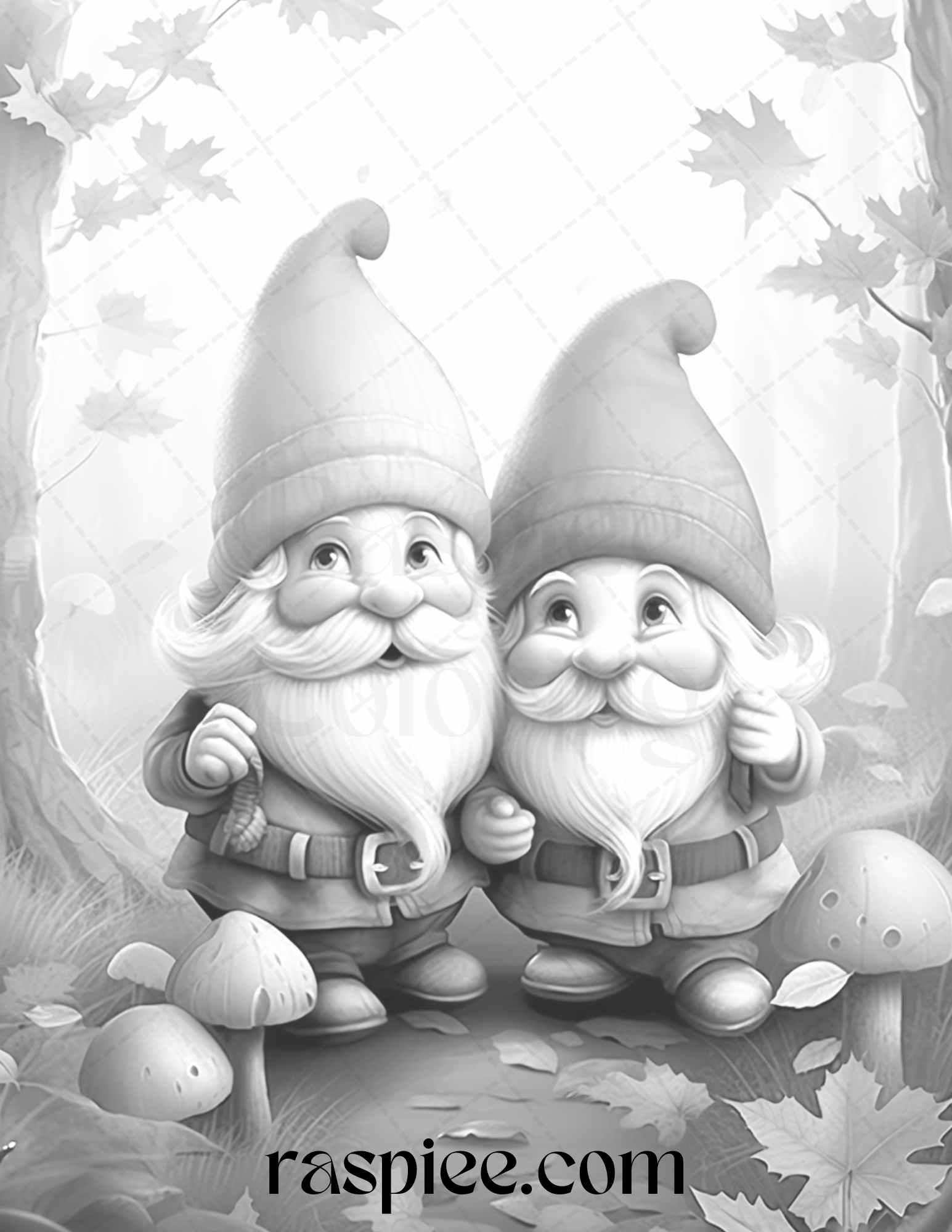 40 Fall Gnomes Grayscale Coloring Pages Printable for Adults Kids, PDF File Instant Download