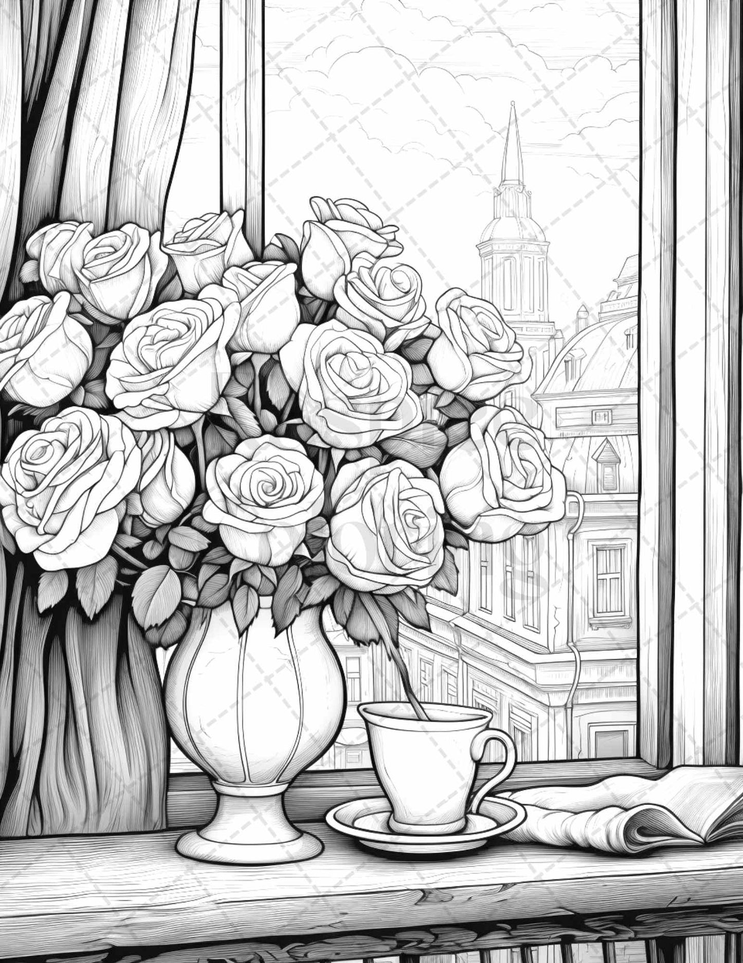 40 Captivating Roses Grayscale Coloring Pages Printable for Adults, PDF File Instant Download