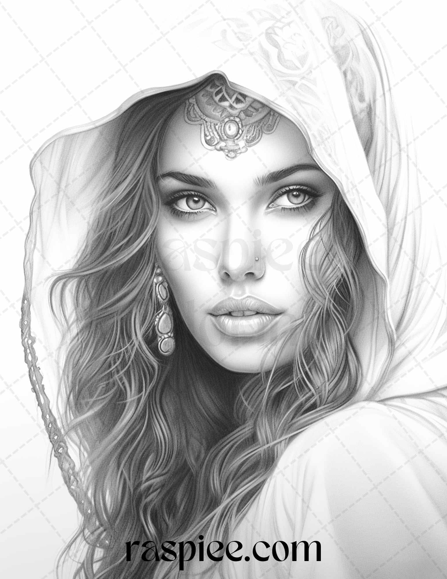 40 Beautiful Gypsy Girls Grayscale Coloring Pages Printable for Adults, PDF File Instant Download