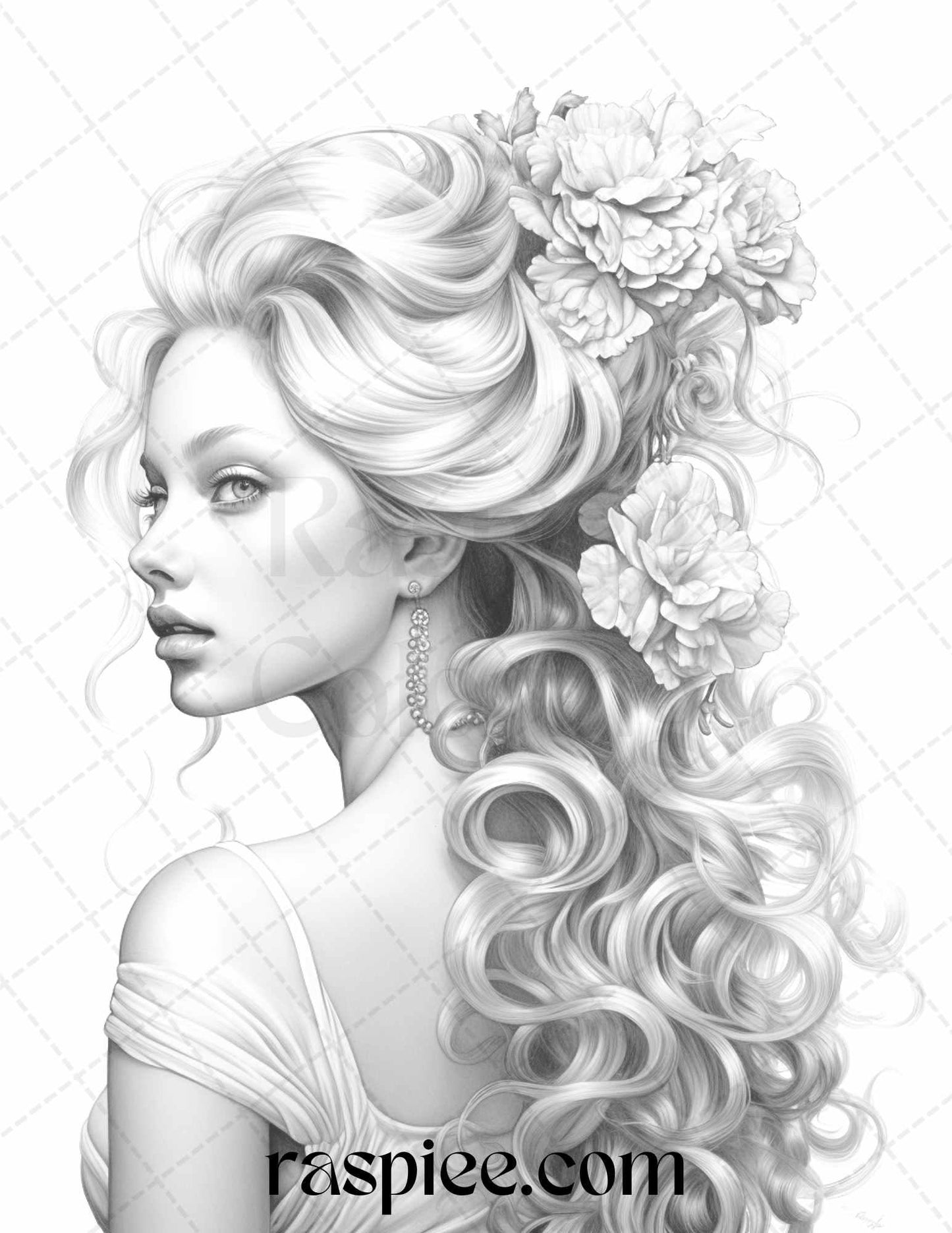 43 Beautiful Hairstyles Grayscale Coloring Pages Printable for Adults, PDF File Instant Download