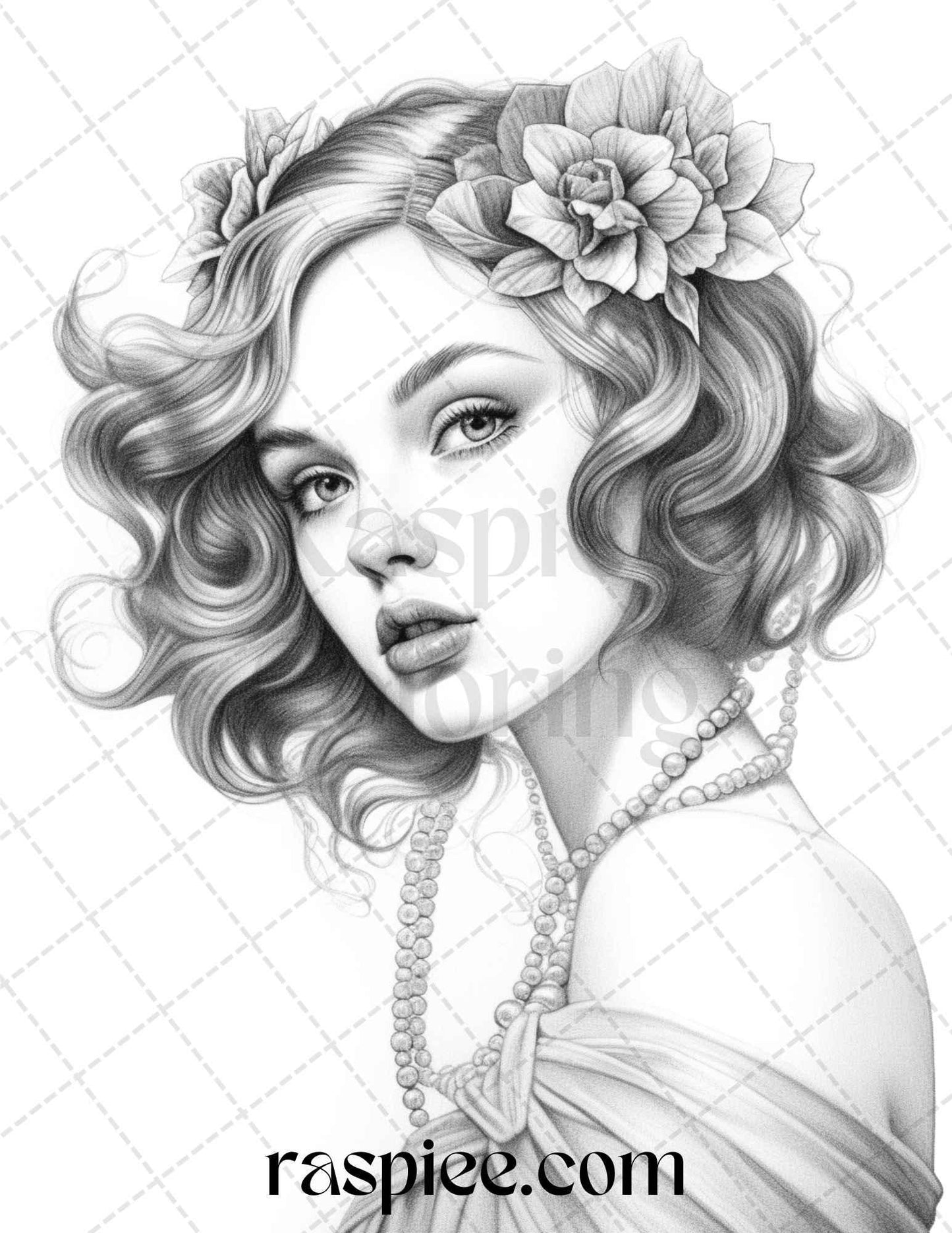 40 Beautiful Gatsby Girls Grayscale Coloring Pages Printable for Adults, PDF File Instant Download