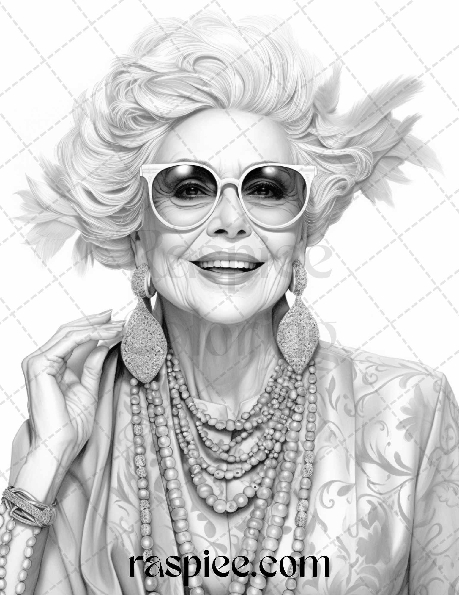 40 Fashionista Grandma Grayscale Coloring Pages Printable for Adults, PDF File Instant Download