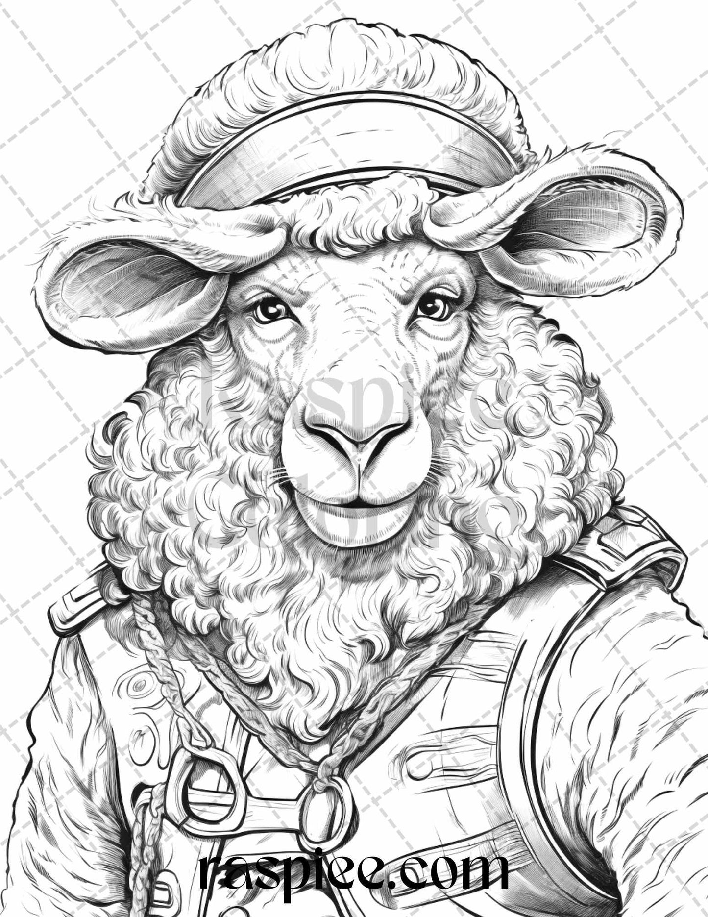 40 Pirate Animals Grayscale Coloring Pages Printable for Adults, PDF File Instant Download