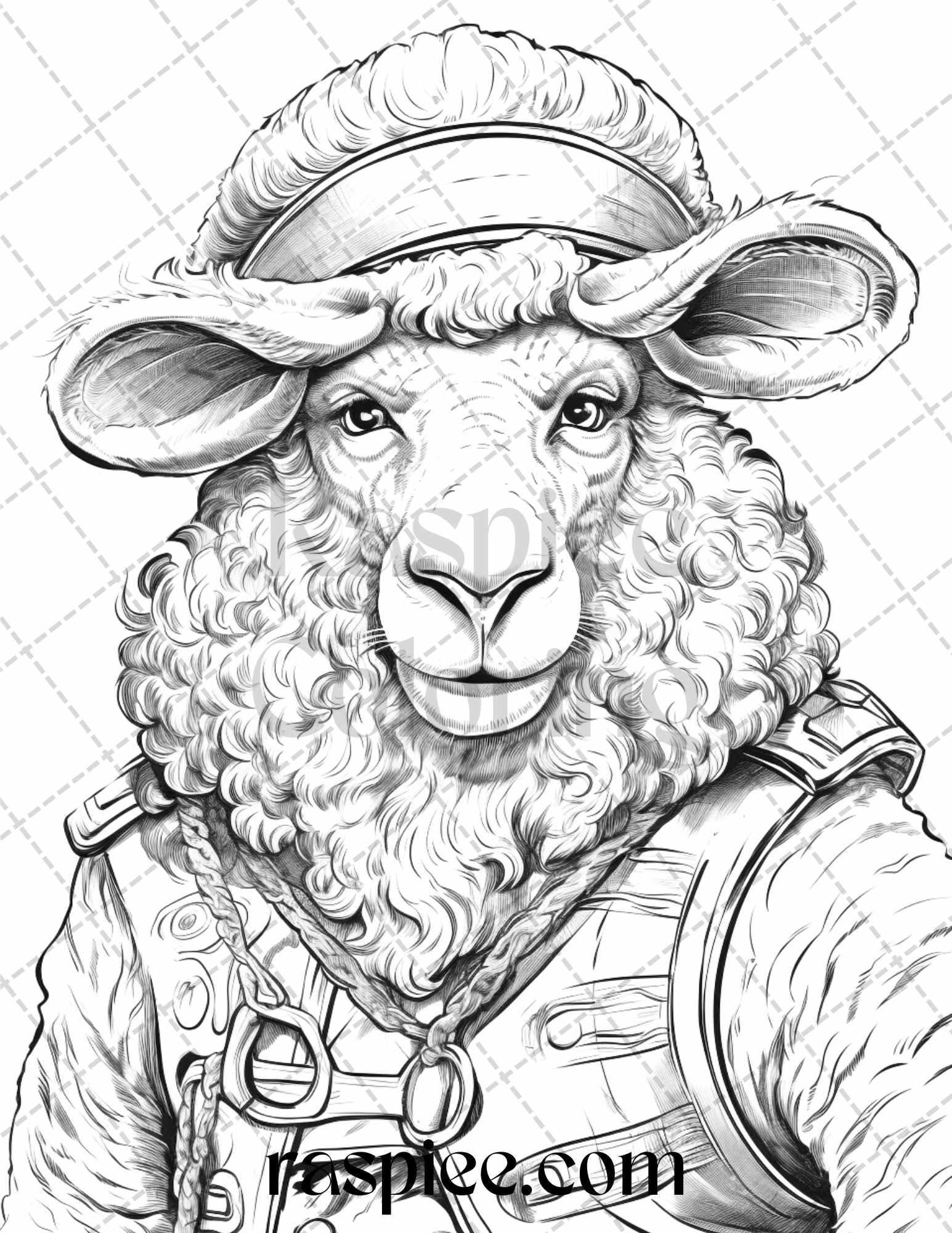 40 Pirate Animals Grayscale Coloring Pages Printable for Adults, PDF File Instant Download