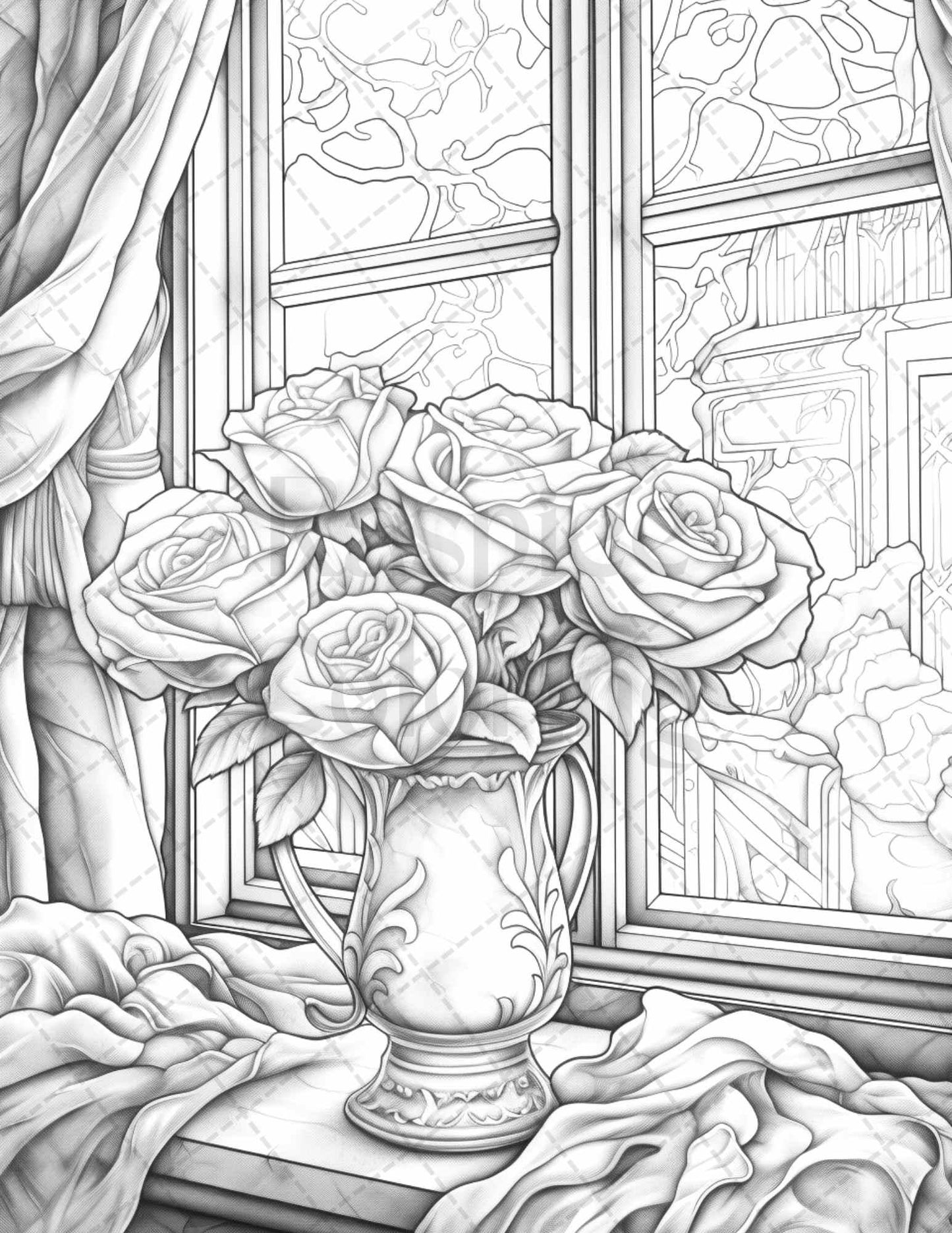 40 Captivating Roses Grayscale Coloring Pages Printable for Adults, PDF File Instant Download