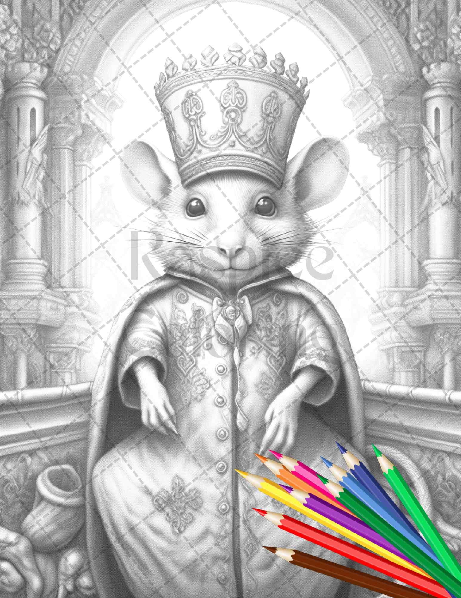 40 Little Mouse Prince Grayscale Coloring Pages Printable for Adults, PDF File Instant Download