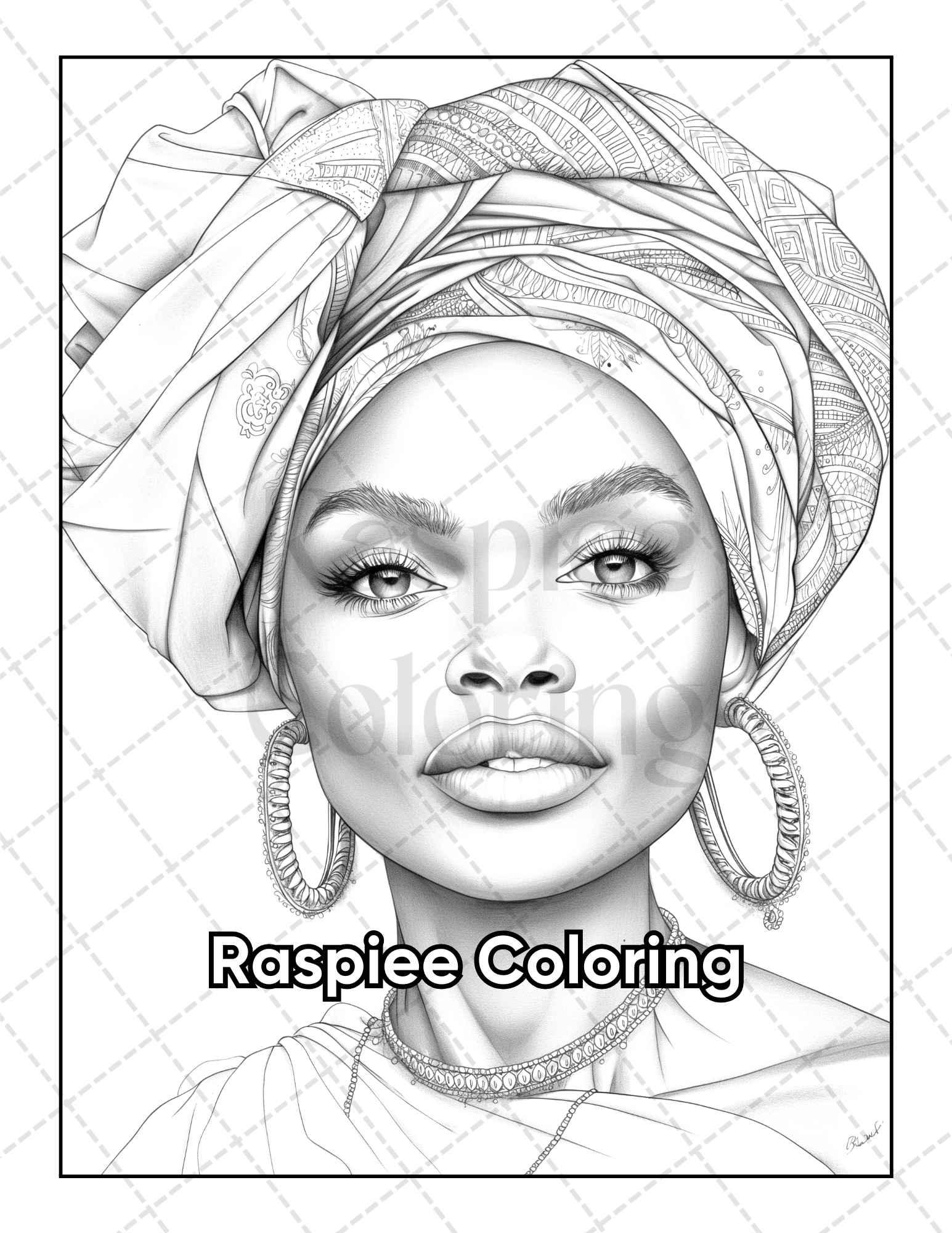 50 Black Women Portrait Coloring Pages for Adults Printable PDF Instant Download