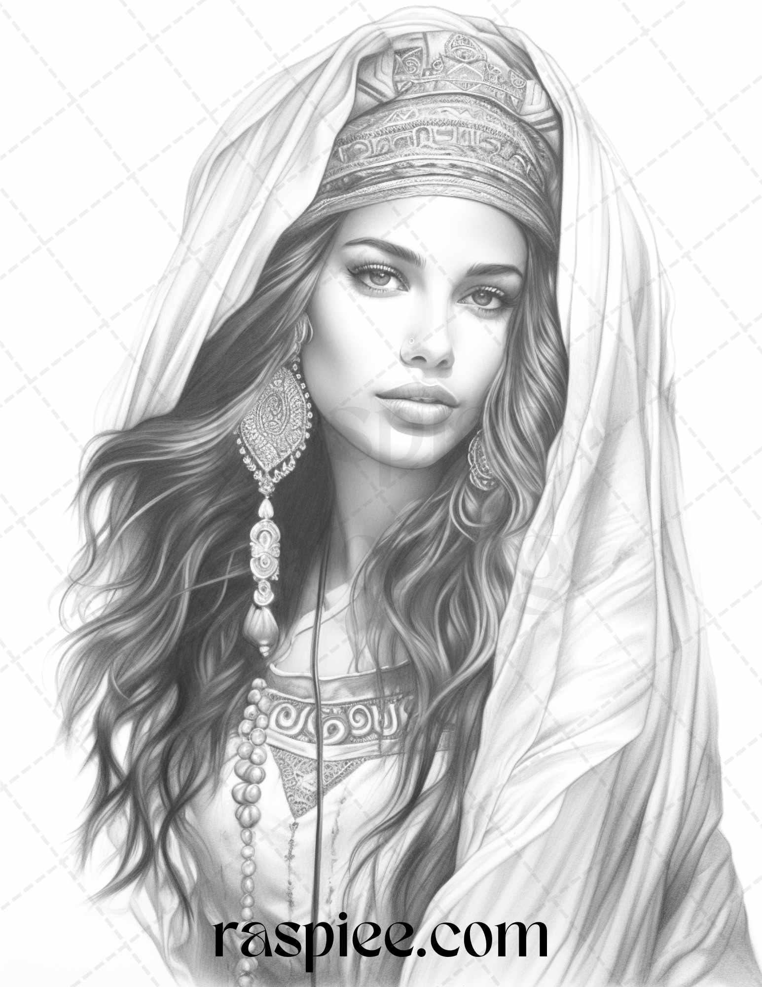 40 Beautiful Gypsy Girls Grayscale Coloring Pages Printable for Adults, PDF File Instant Download