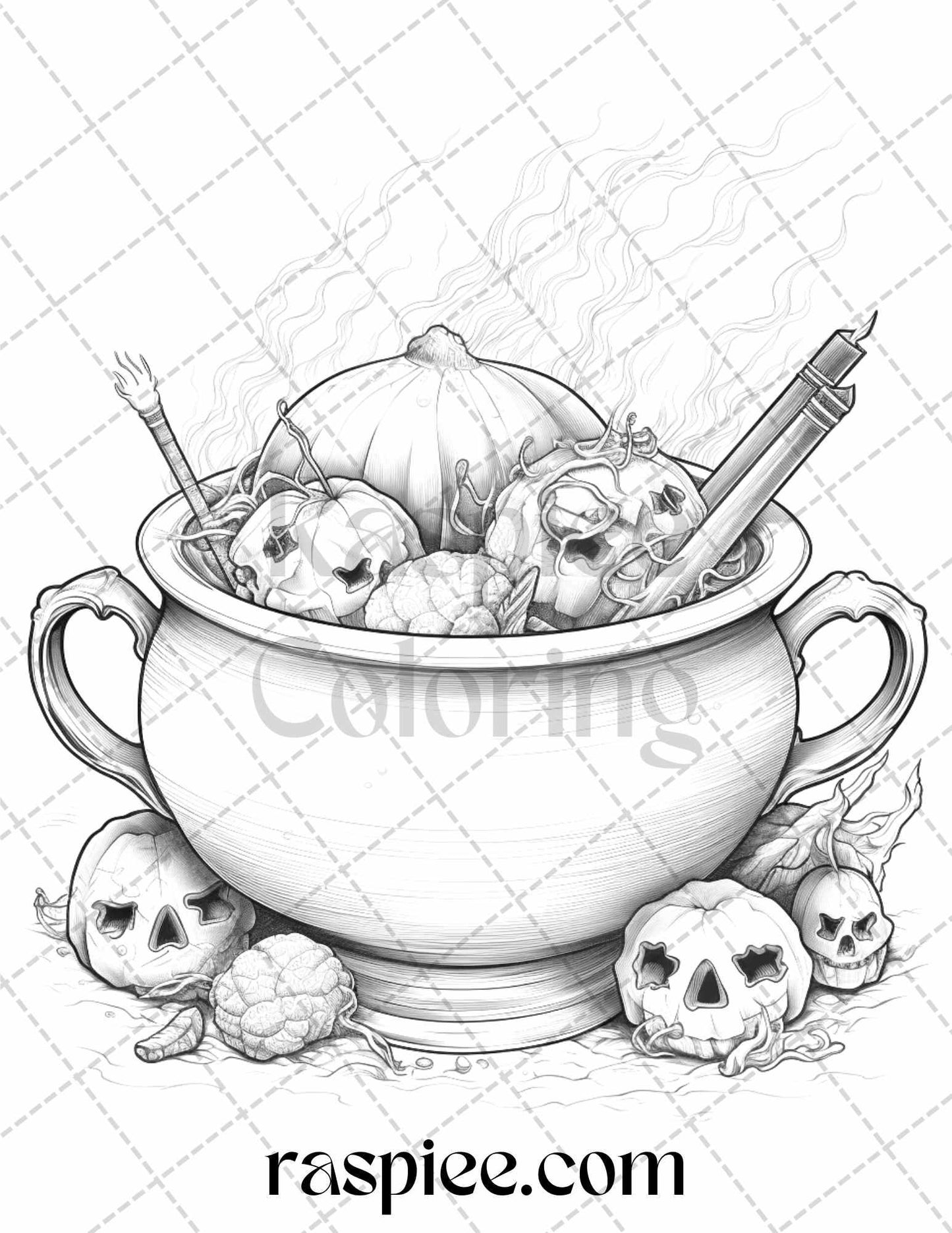 40 Witchy Wonders Grayscale Coloring Pages Printable for Adults, PDF File Instant Download