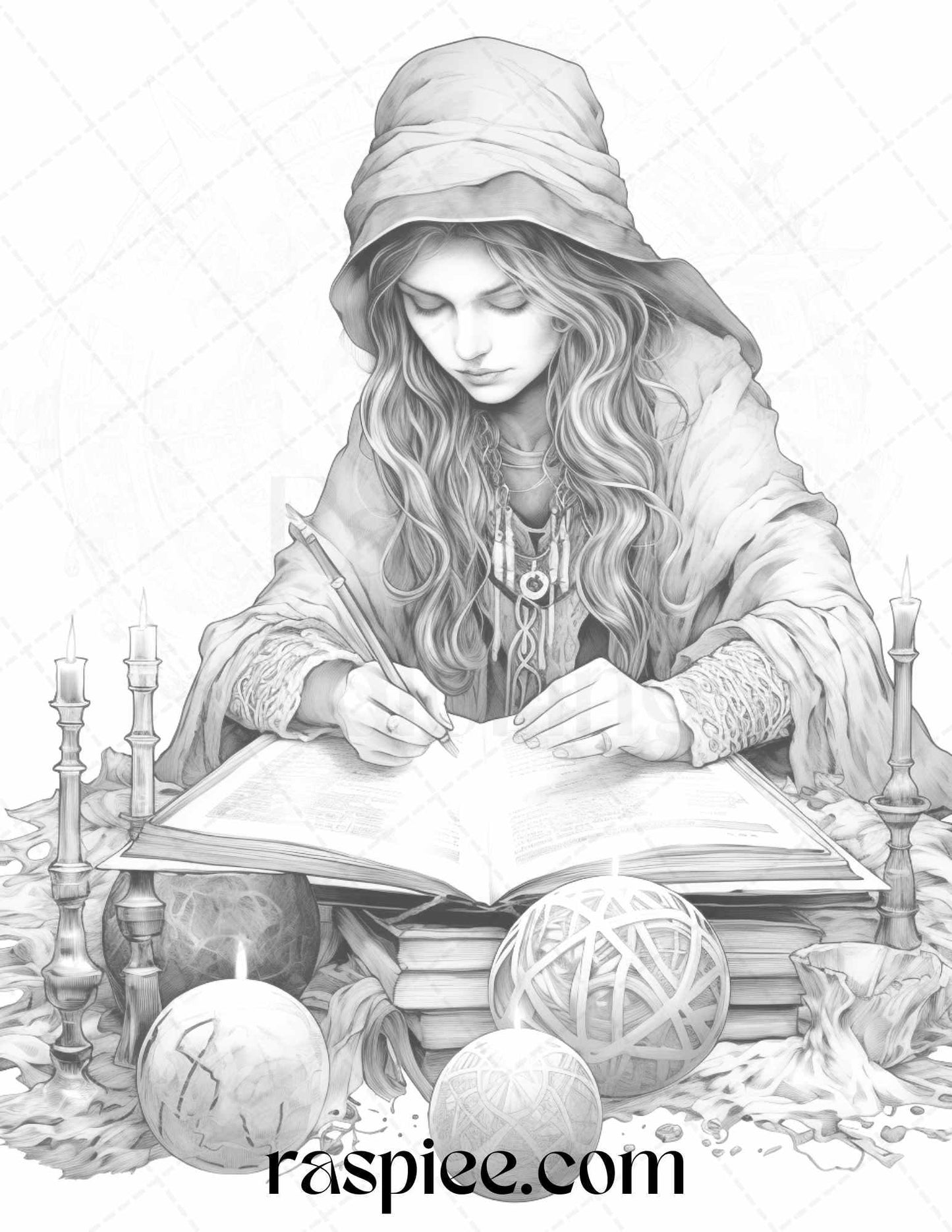 40 Witchy Land Grayscale Coloring Pages Printable for Adults, PDF File Instant Download