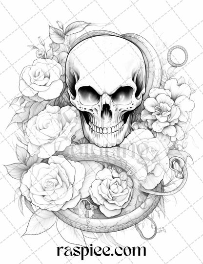 40 Beautiful Tattoos Grayscale Coloring Pages Printable for Adults, PDF File Instant Download