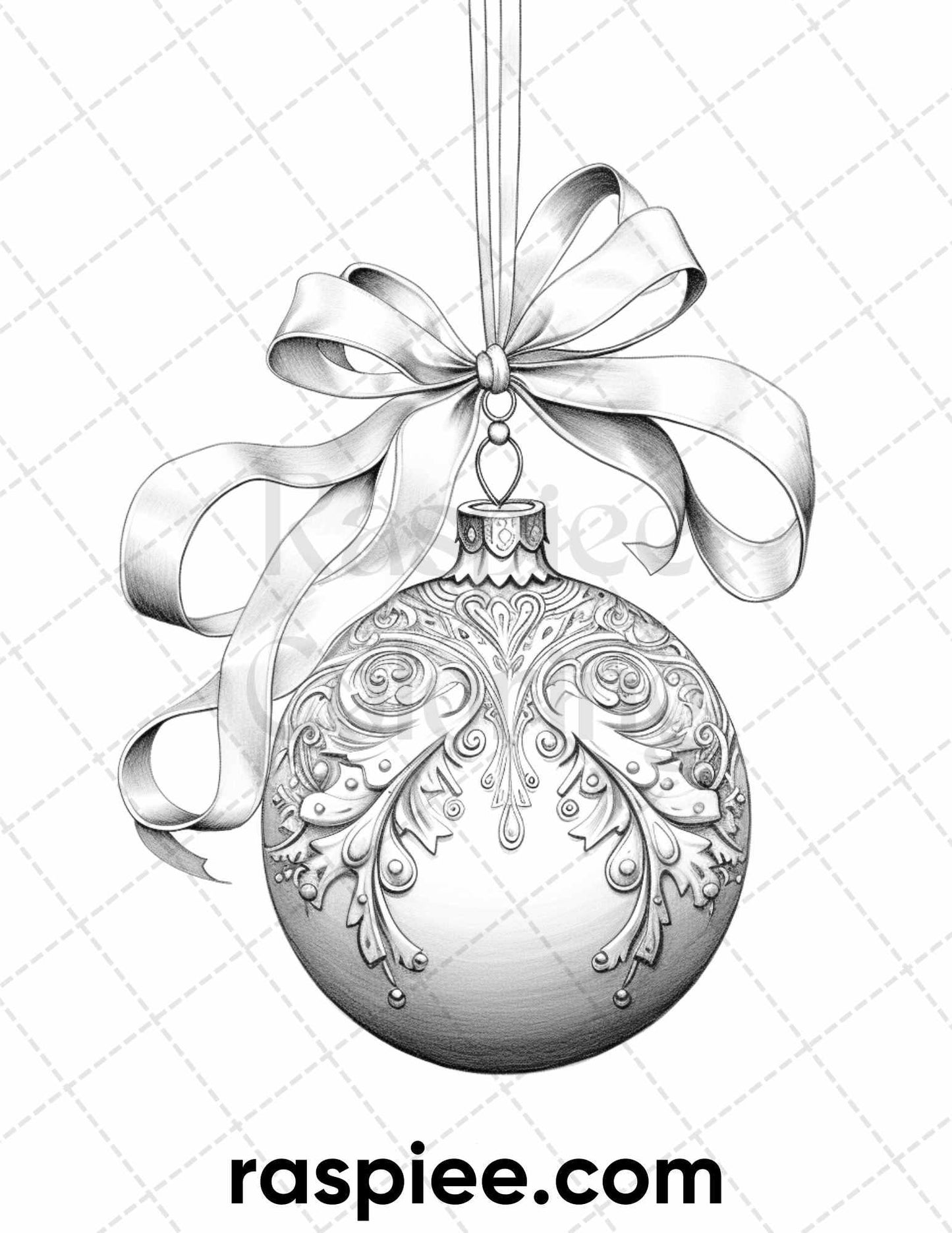 40 Christmas Balls Grayscale Coloring Pages Printable for Adults, PDF File Instant Download