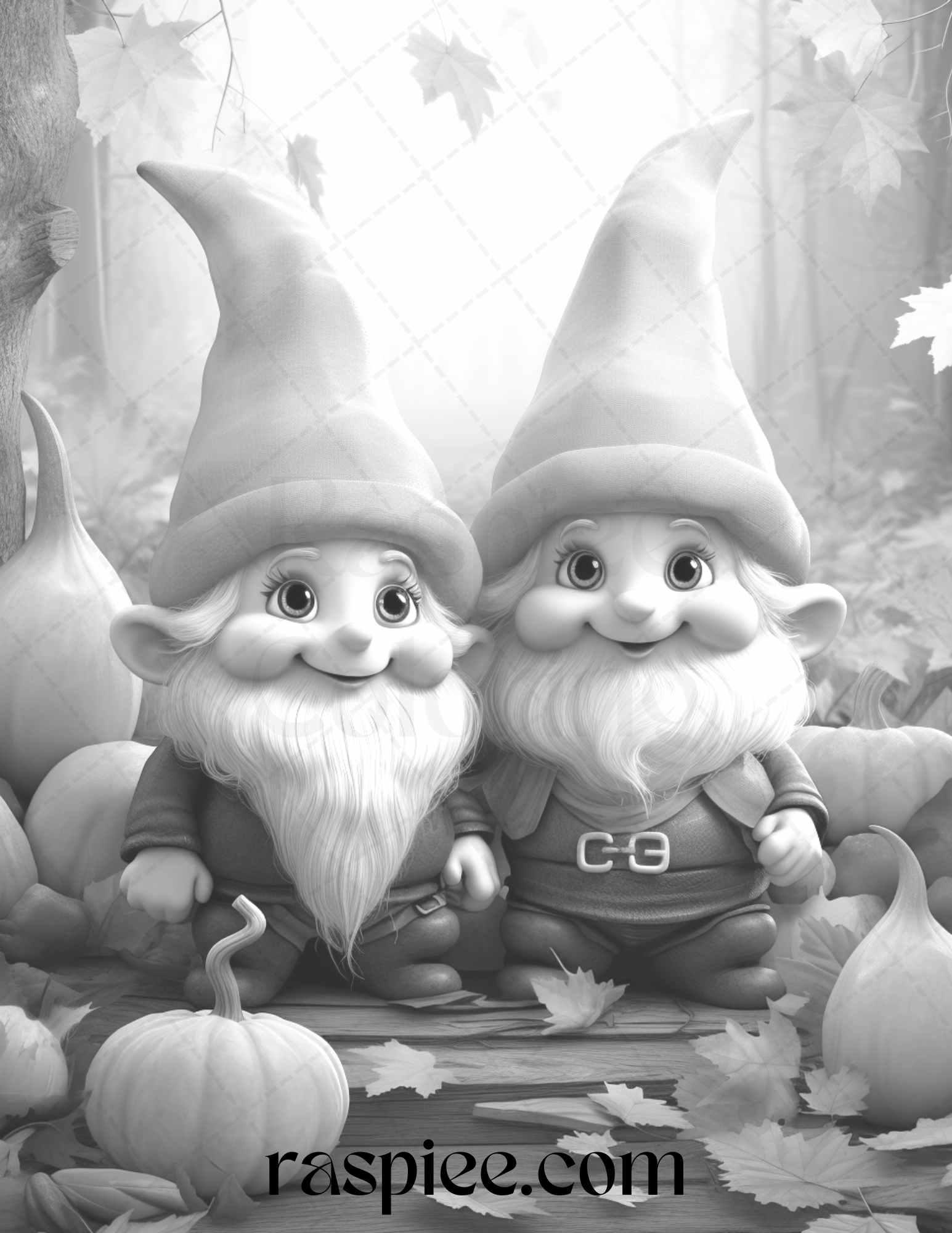 40 Fall Gnomes Grayscale Coloring Pages Printable for Adults Kids, PDF File Instant Download