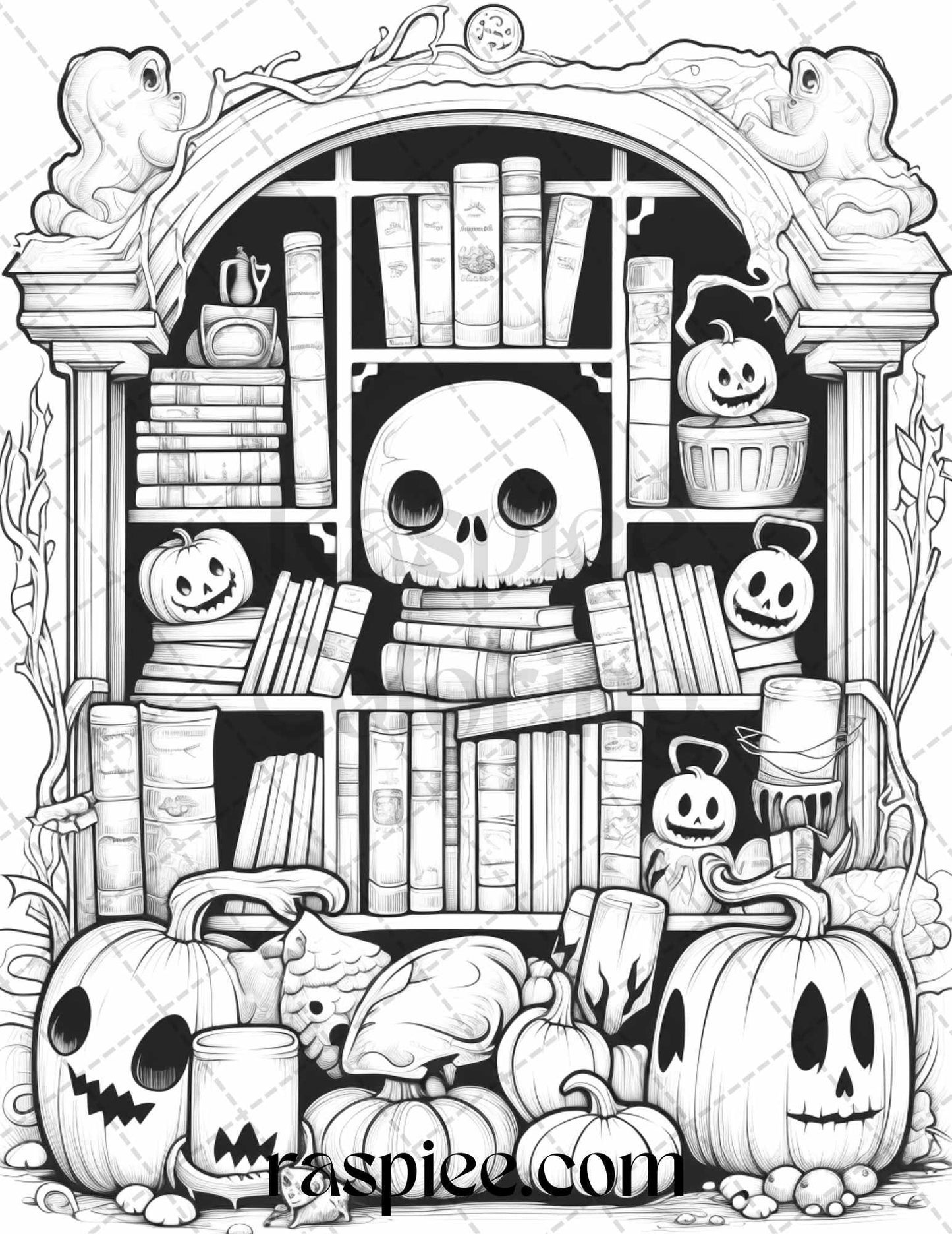 40 Halloween Creepy Kawaii Grayscale Coloring Pages for Adults and Kids, Printable PDF File Instant Download