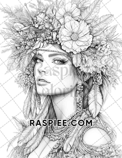 Autumn Beauties Portrait Adult Coloring Pages Printable PDF Instant Download