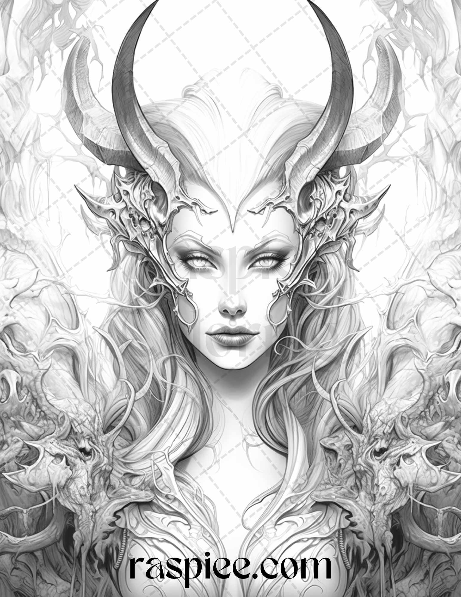 40 Dark Evil Fairy Grayscale Coloring Pages Printable for Adults, PDF File Instant Download