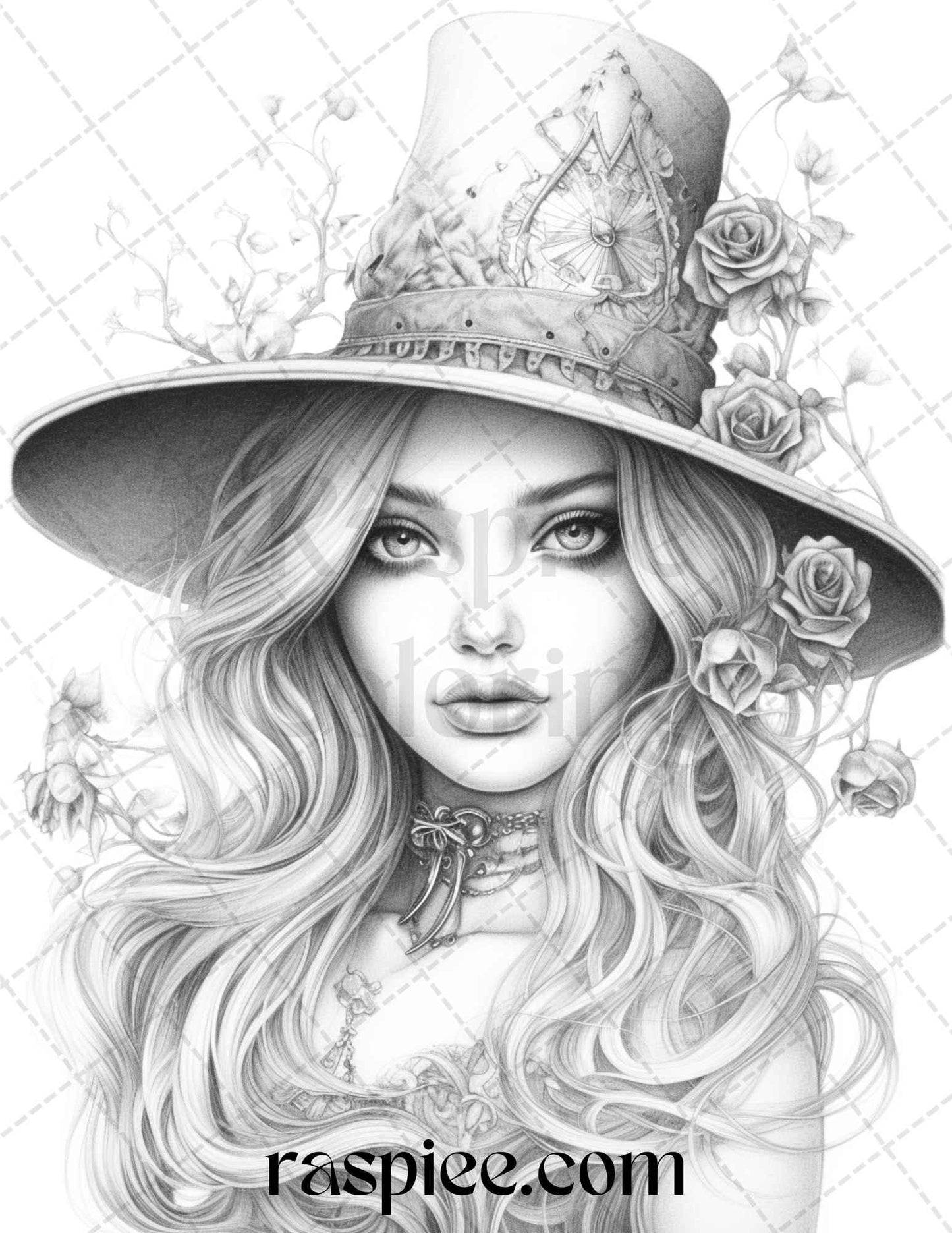 40 Beautiful Witches Grayscale Coloring Pages Printable for Adults, PDF File Instant Download