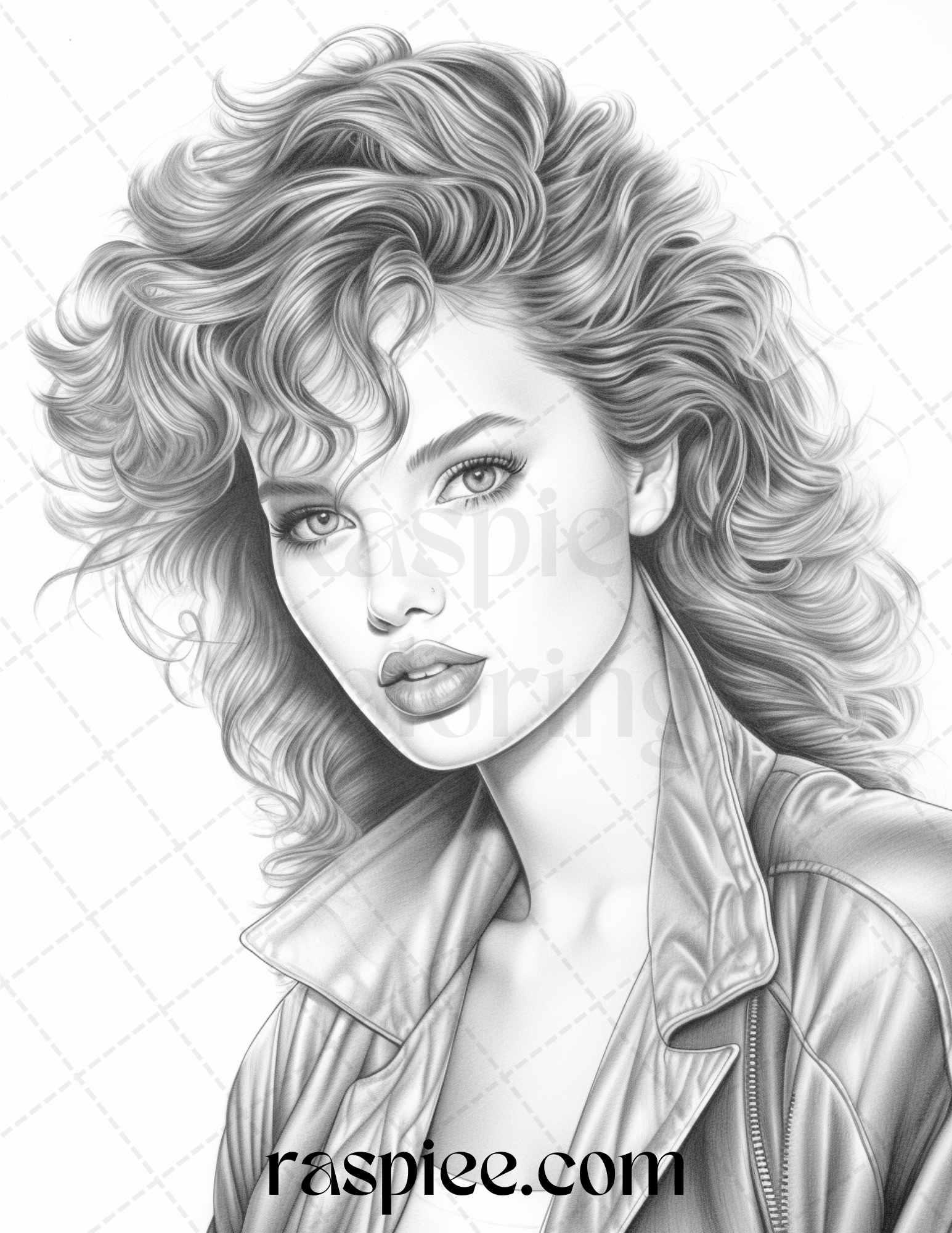 1980s Retro Beautiful Women Grayscale Coloring Pages for Adults, PDF File Instant Download