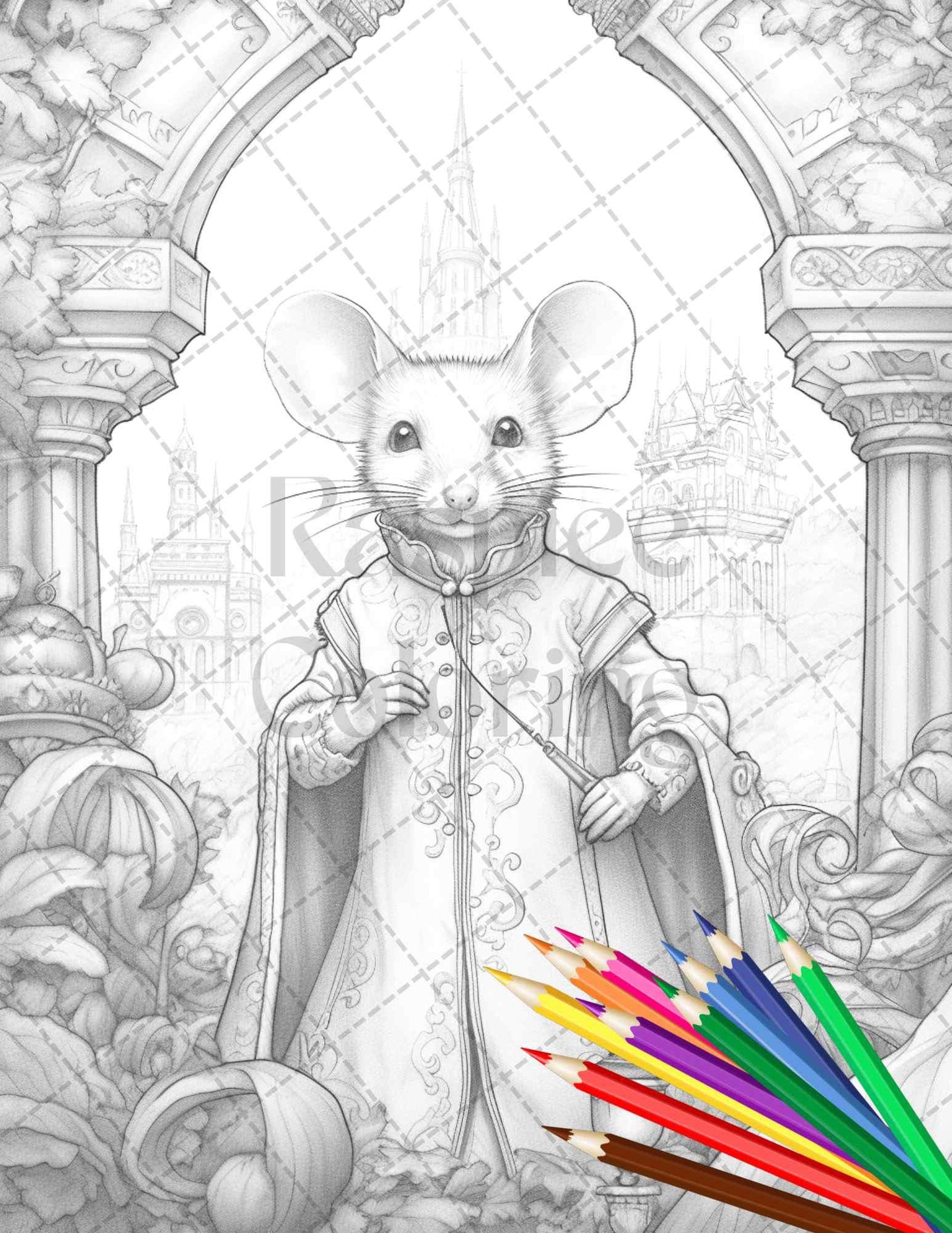 40 Little Mouse Prince Grayscale Coloring Pages Printable for Adults, PDF File Instant Download