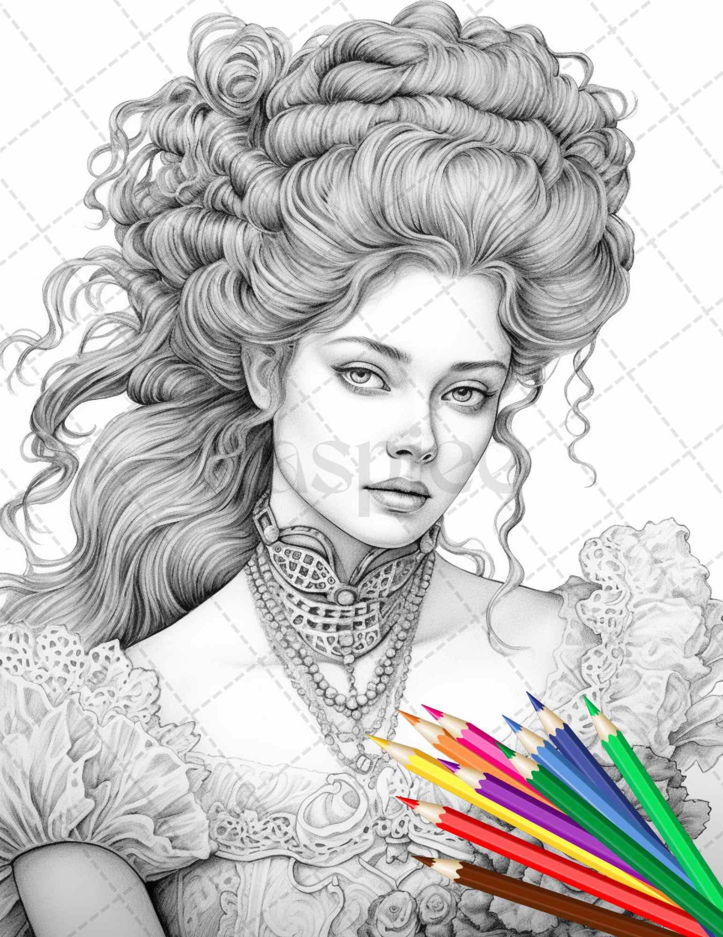 43 Beautiful Victorian Women Grayscale Coloring Pages Printable for Adults, PDF File Instant Download