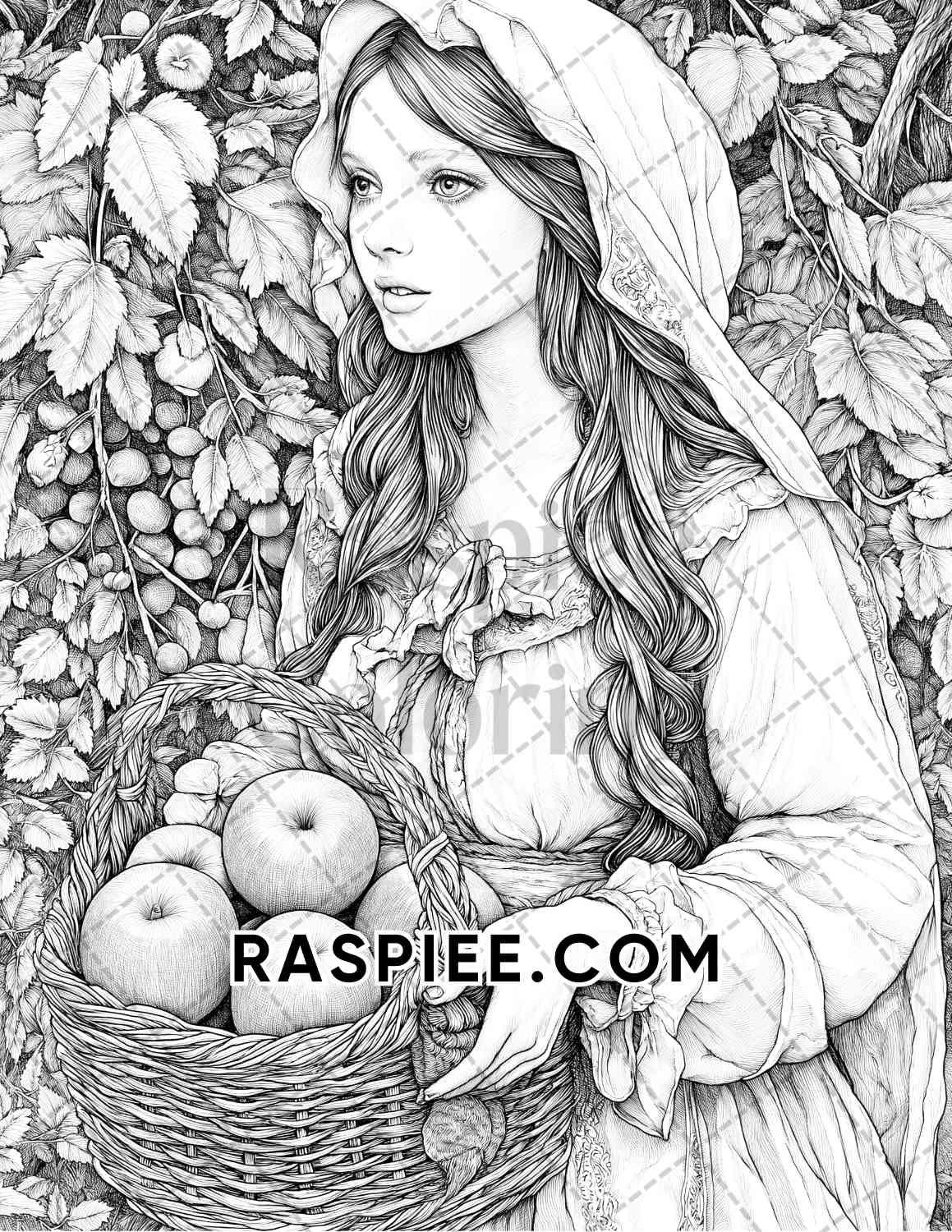 Autumn Beauties Portrait Adult Coloring Pages Printable PDF Instant Download