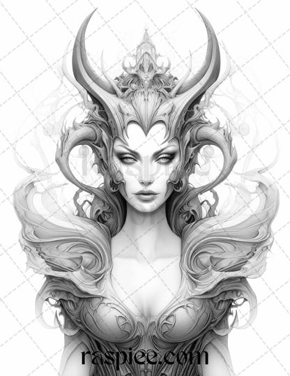 40 Dark Evil Fairy Grayscale Coloring Pages Printable for Adults, PDF File Instant Download