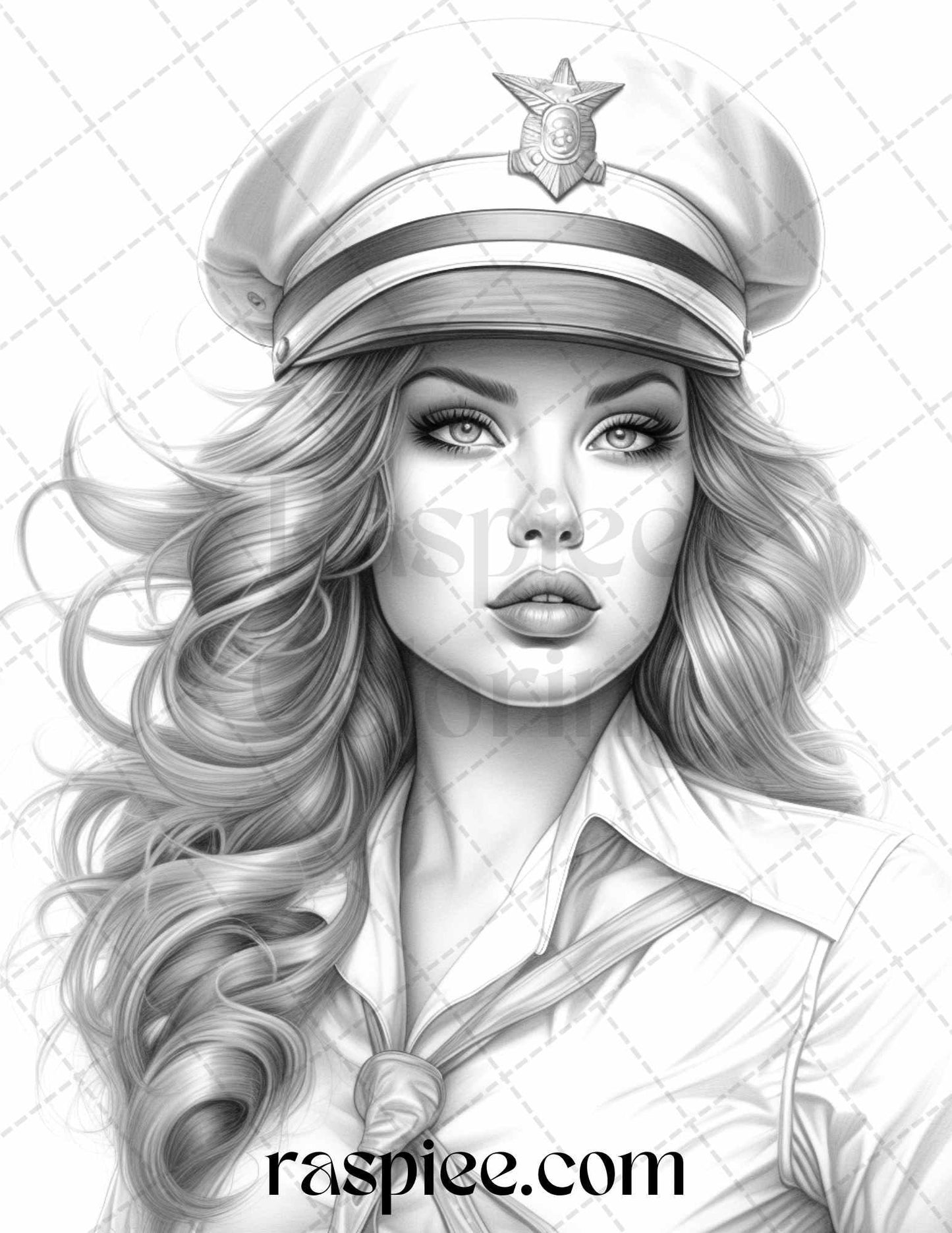 40 Sailor Pin Up Girls Grayscale Coloring Pages Printable for Adults, PDF File Instant Download