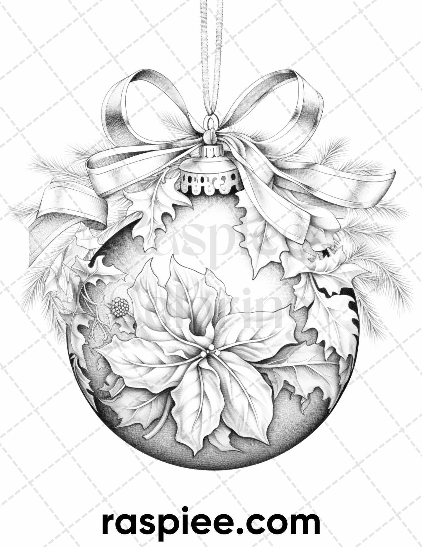 40 Christmas Balls Grayscale Coloring Pages Printable for Adults, PDF File Instant Download